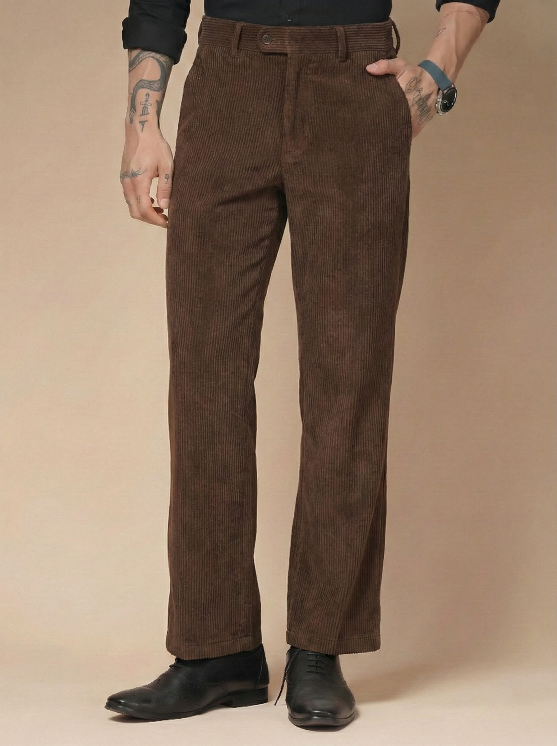 Brown Corduroy Oxford Gurkha Pants | Boot Cut Fit by ITALIAN VEGA®