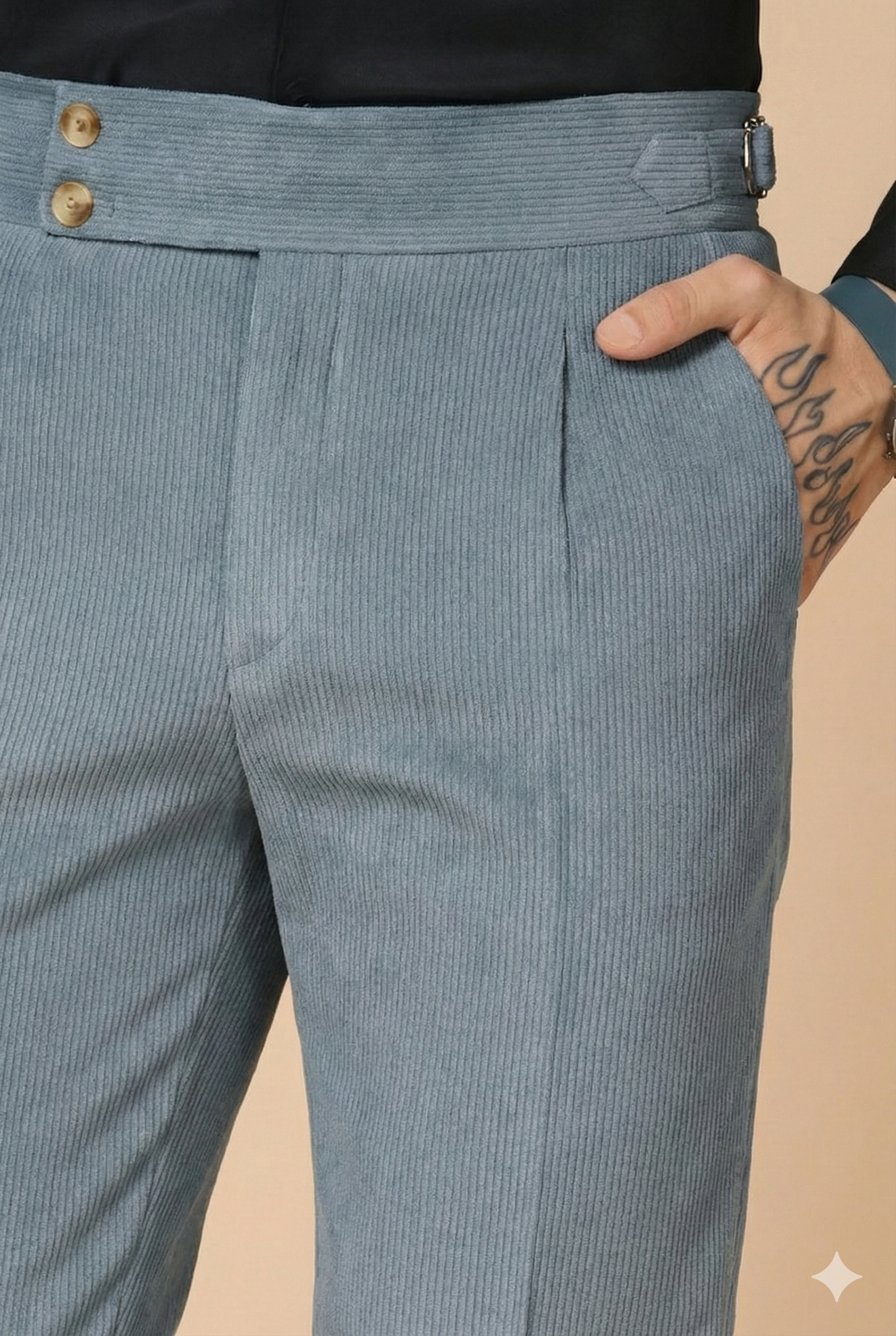 Light Grey Corduroy Signature Buttoned Gurkha Pants | Boot Cut Fit by ITALIAN VEGA®