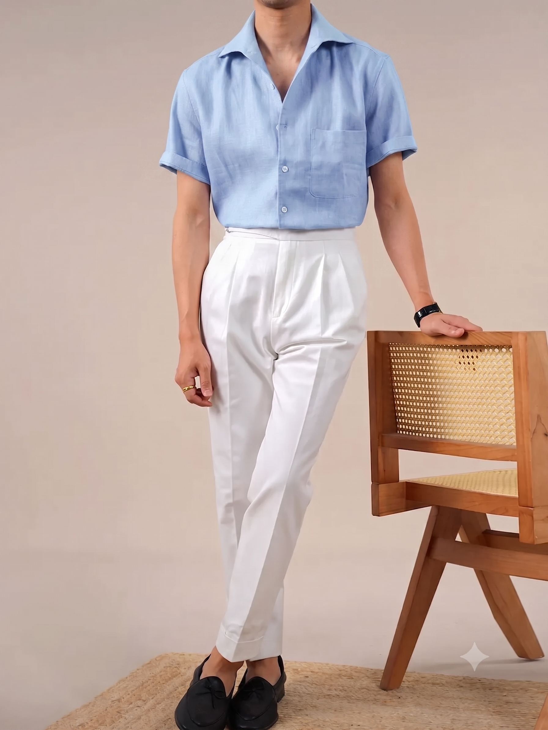 Italian Vega Crumpled Linen - Cut Away Collar Half Sleeve Linen Shirt - 007