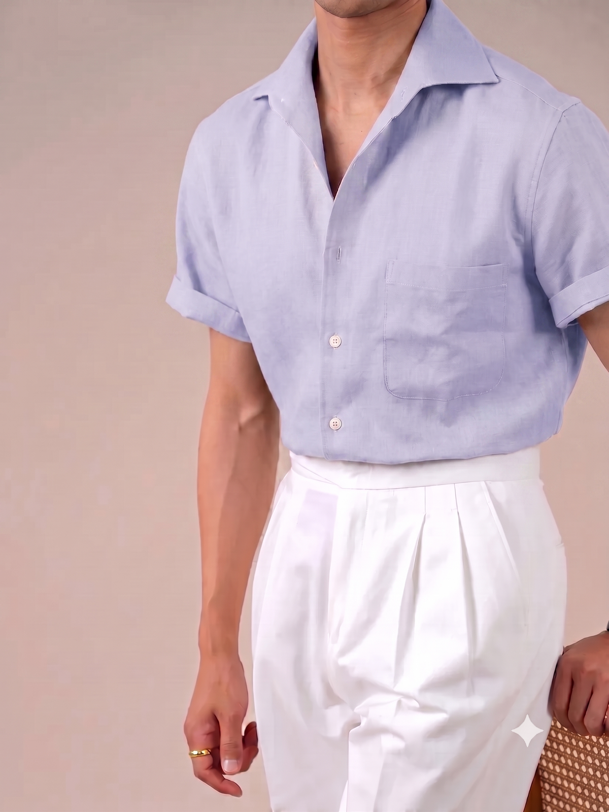 Italian Vega Crumpled Linen - Cut Away Collar Half Sleeve Linen Shirt - 007