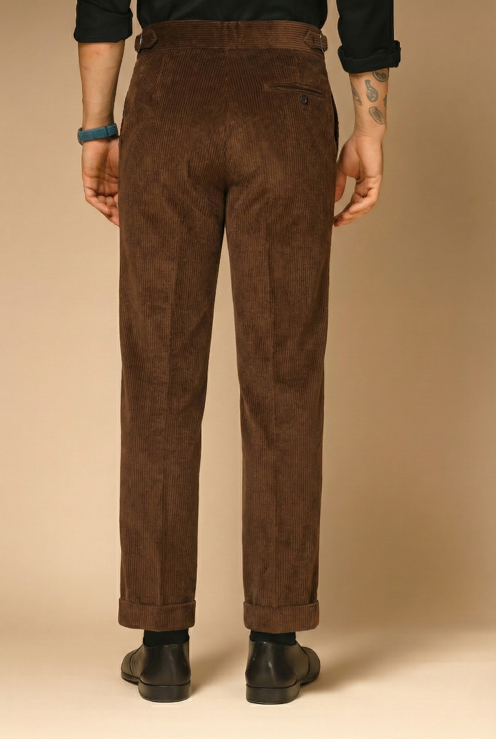 Brown Corduroy Signature Buttoned Gurkha Pants | Boot Cut Fit by ITALIAN VEGA®