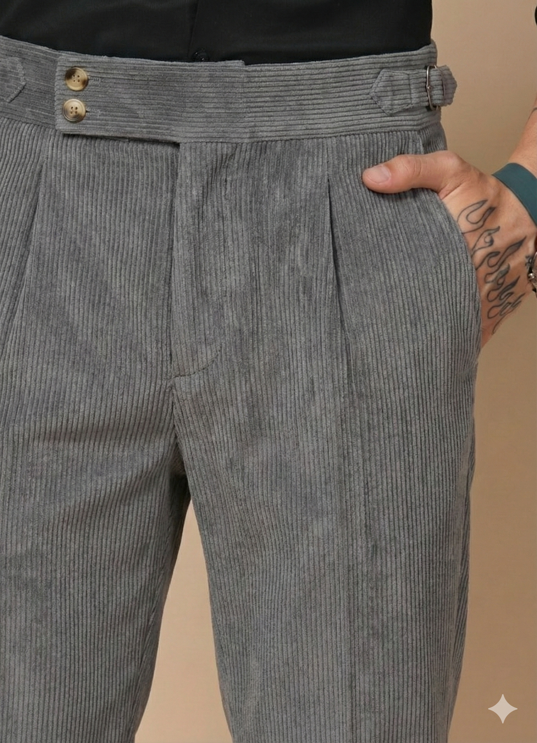 Dark Grey Corduroy Signature Buttoned Gurkha Pants | Boot Cut Fit by ITALIAN VEGA®