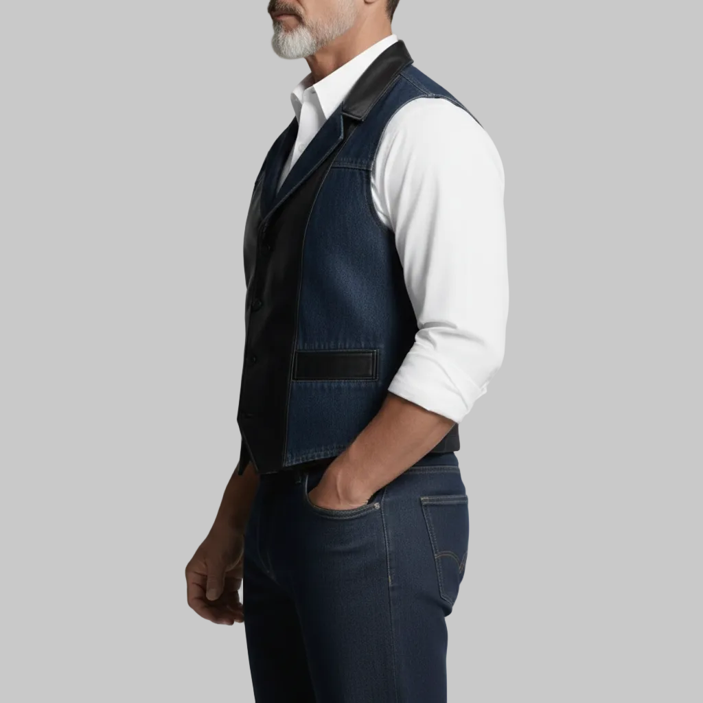Denim x Leather Fusion Vest by Italian Vega®