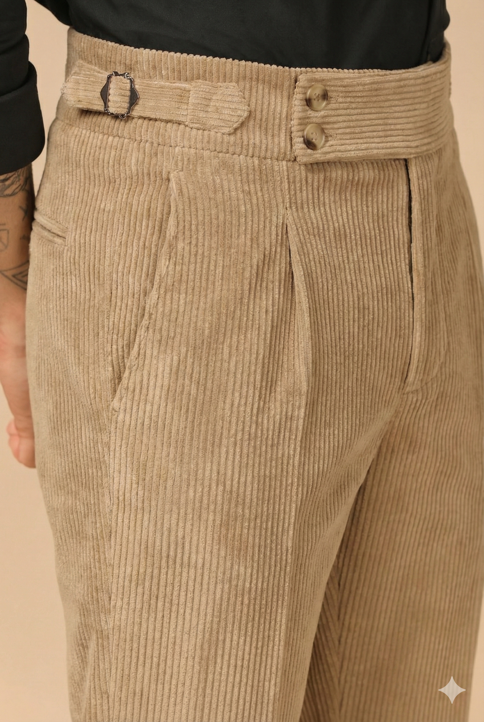 Khakhi Corduroy Signature Buttoned Gurkha Pants | Boot Cut Fit by ITALIAN VEGA®