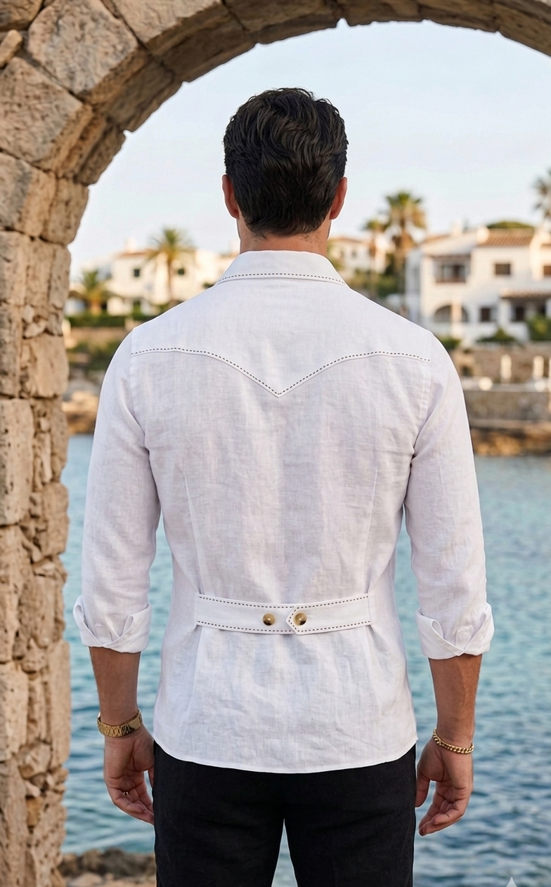 White Safari Shirt – Pick Stitched with Multi Pockets by Italian Vega®