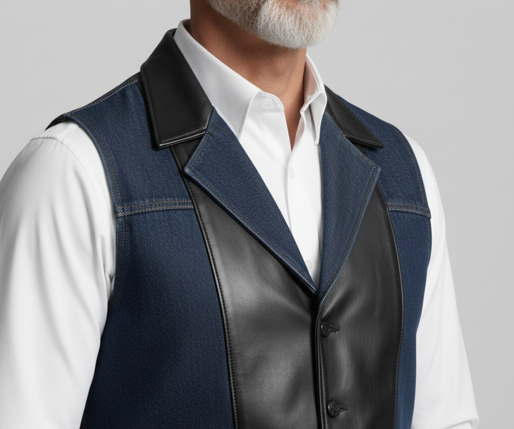 Denim x Leather Fusion Vest by Italian Vega®