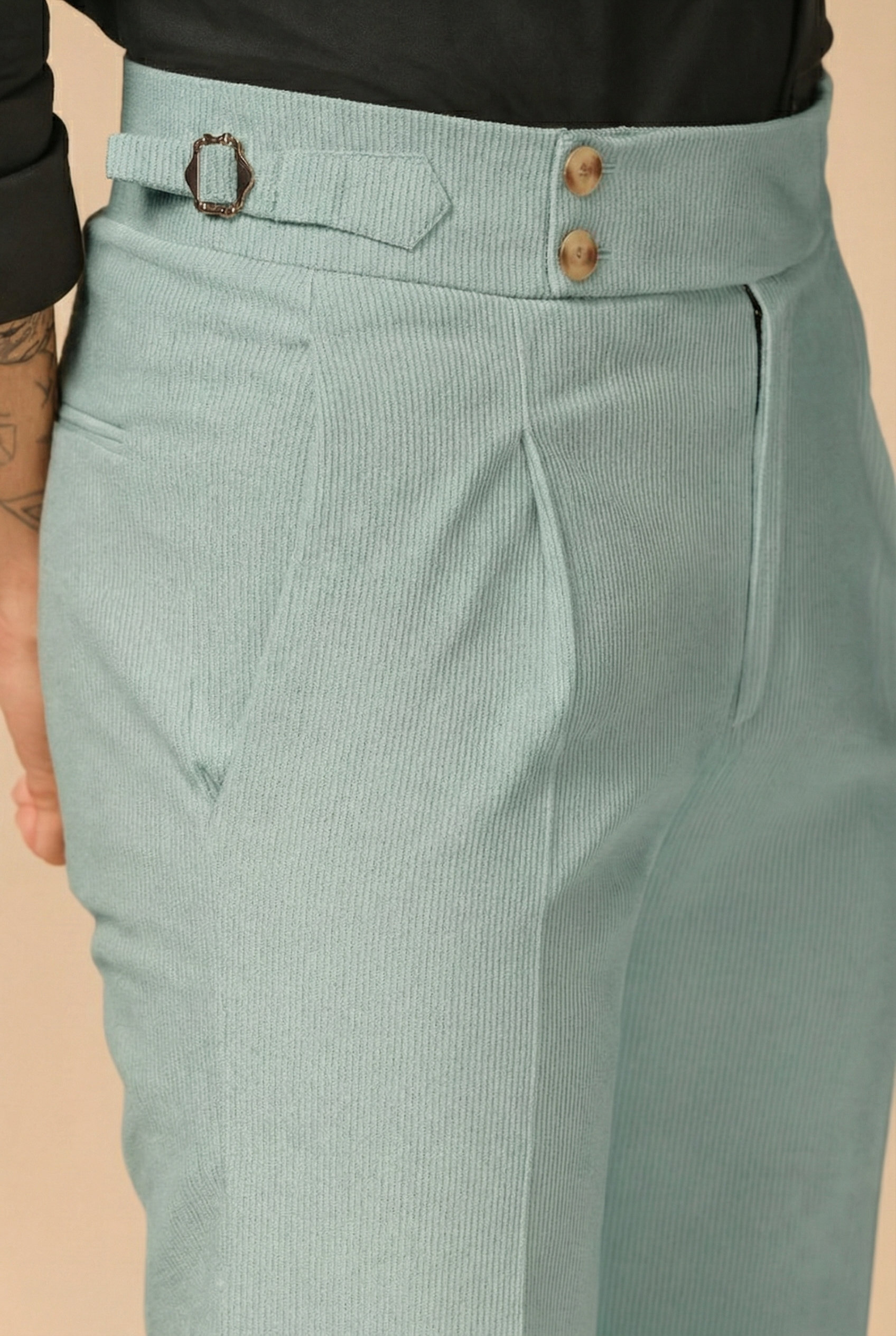 Sage Green Corduroy Signature Buttoned Gurkha Pants | Boot Cut Fit by ITALIAN VEGA®