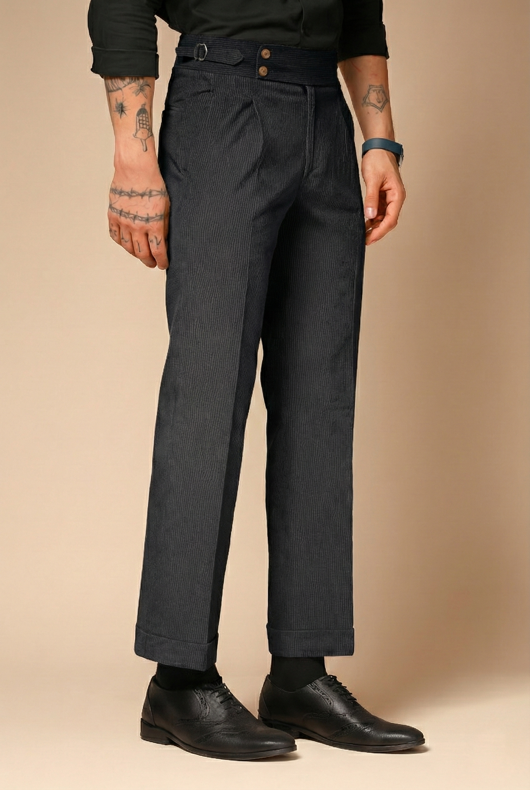 Black Corduroy Signature Buttoned Gurkha Pants | Boot Cut Fit by ITALIAN VEGA®
