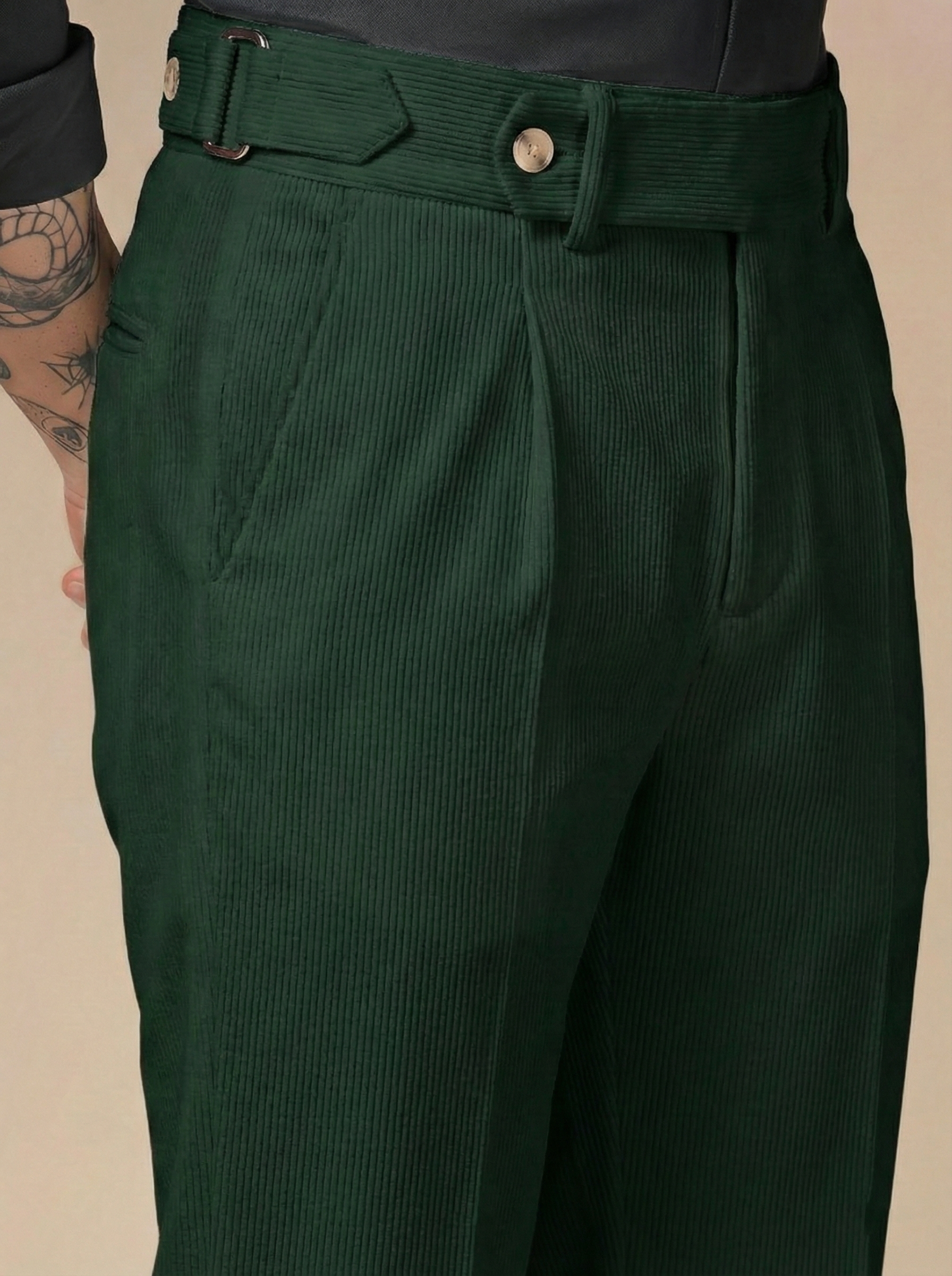 Bottle Green Corduroy Oxford Gurkha Pants | Boot Cut Fit by ITALIAN VEGA®