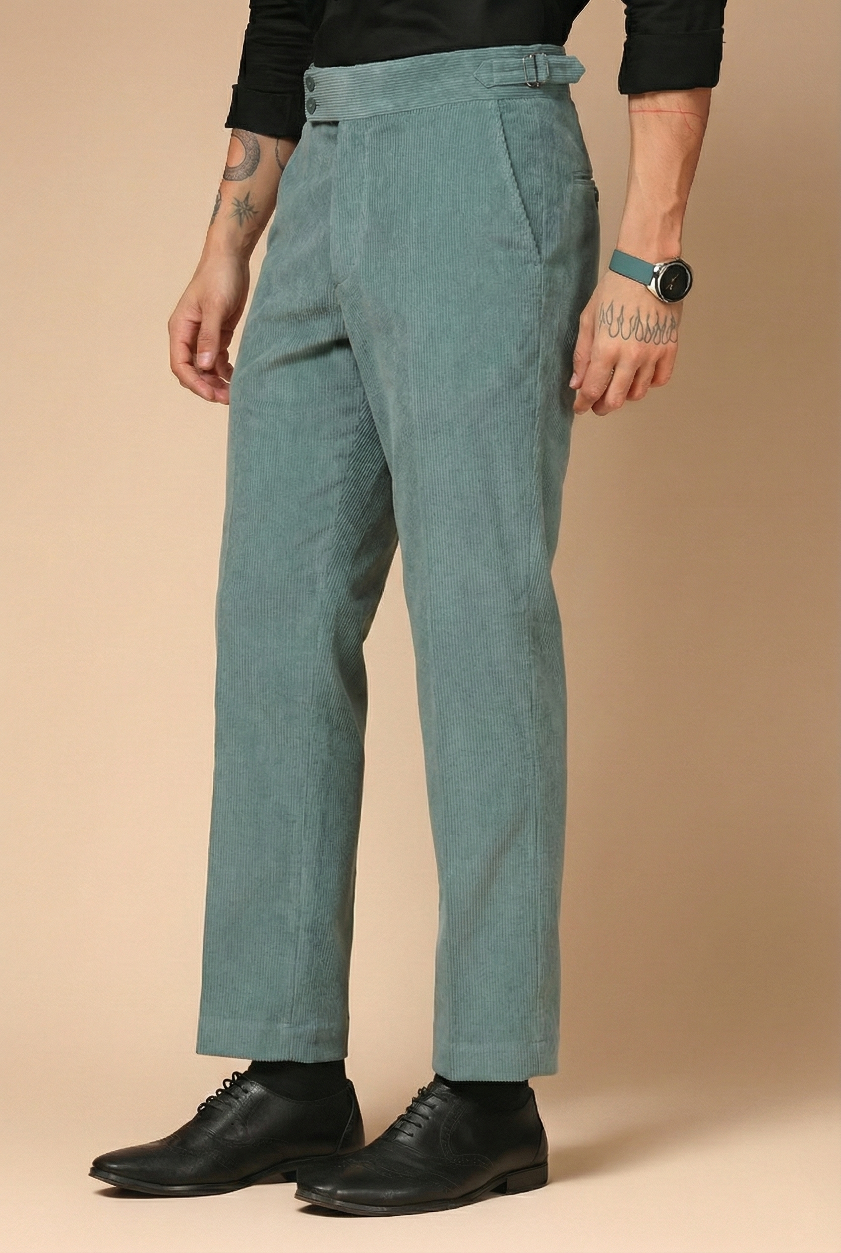 Sage Green Corduroy Signature Buttoned Gurkha Pants | Boot Cut Fit by ITALIAN VEGA®