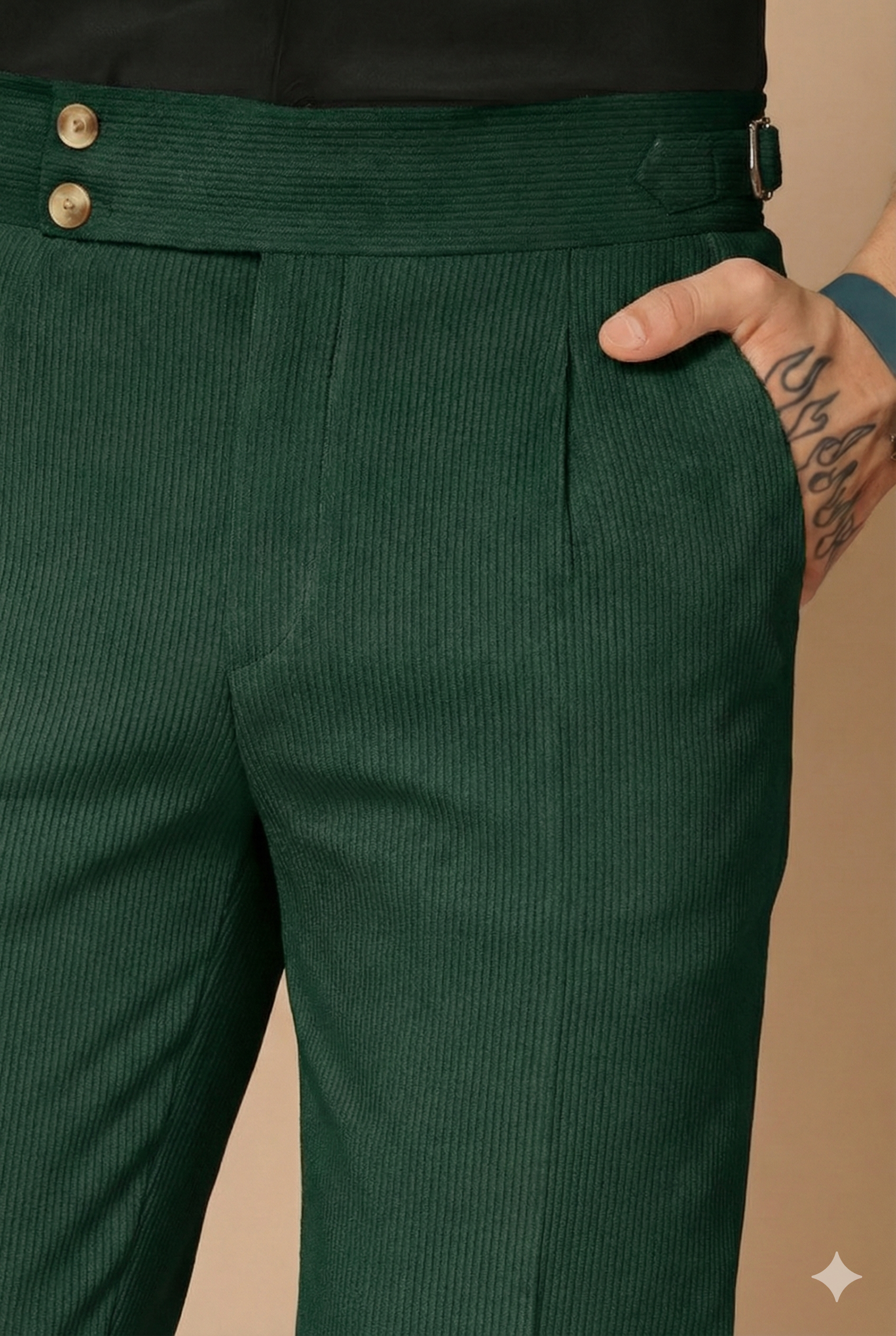 Bottle Green Corduroy Signature Buttoned Gurkha Pants | Boot Cut Fit by ITALIAN VEGA®