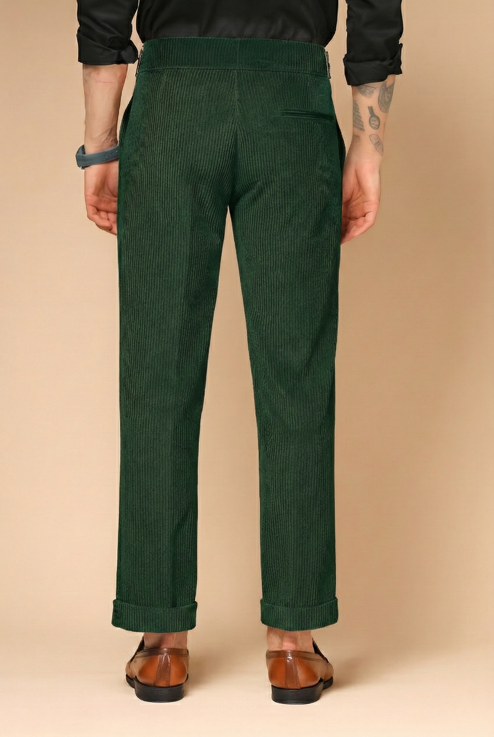 Bottle Green Corduroy Classic Buckle Gurkha Pants | Boot Cut Fit by ITALIAN VEGA®
