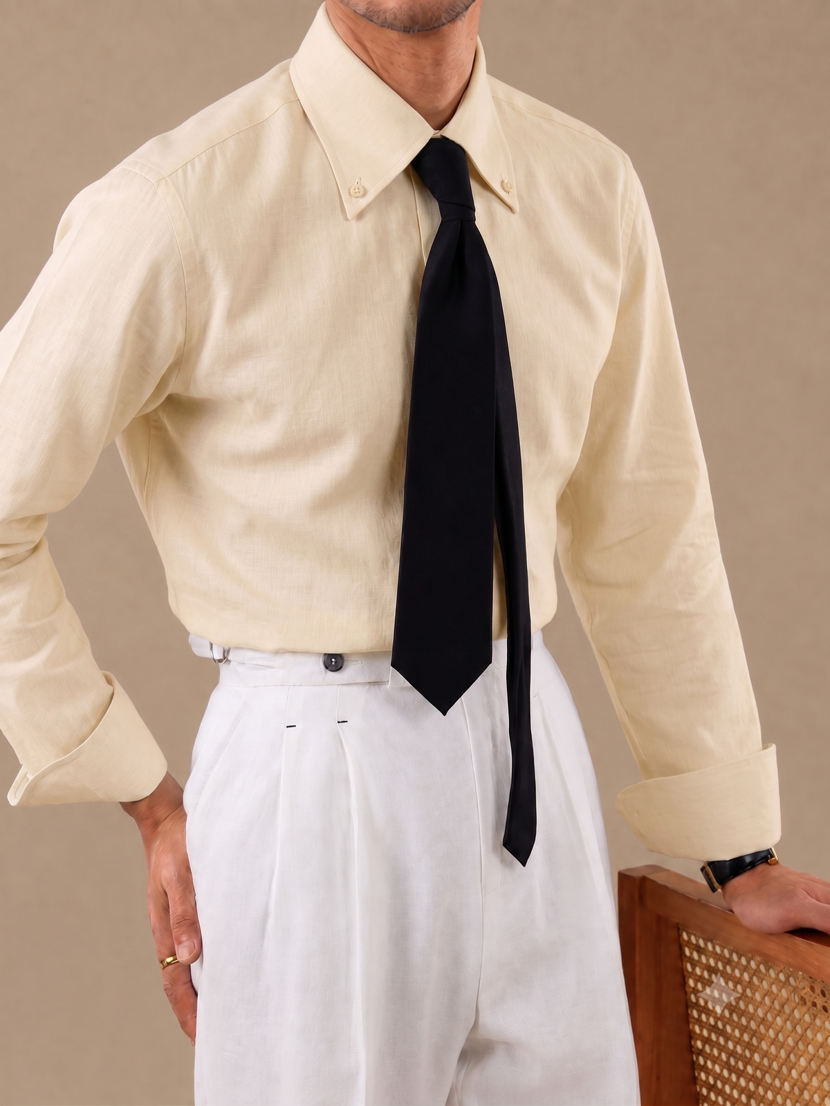 Crumpled Linen Linen Button Down Shirt by Italian Vega - 006