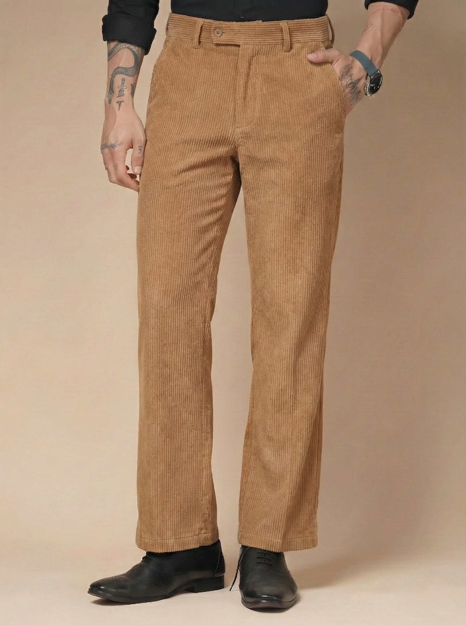 Khakhi Corduroy Oxford Gurkha Pants | Boot Cut Fit by ITALIAN VEGA®