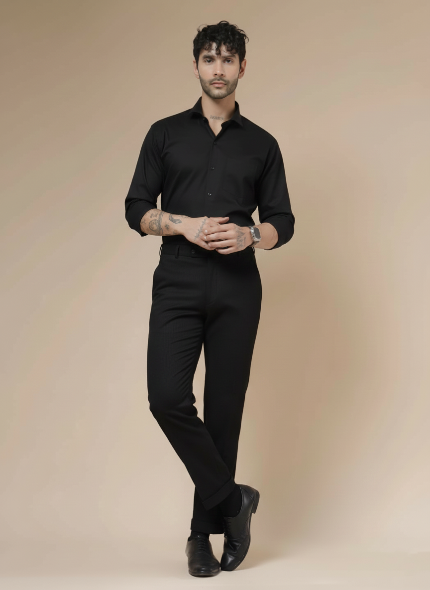 Black Corduroy Men Pleated Formal Pants | Boot Cut Fit by ITALIAN VEGA®