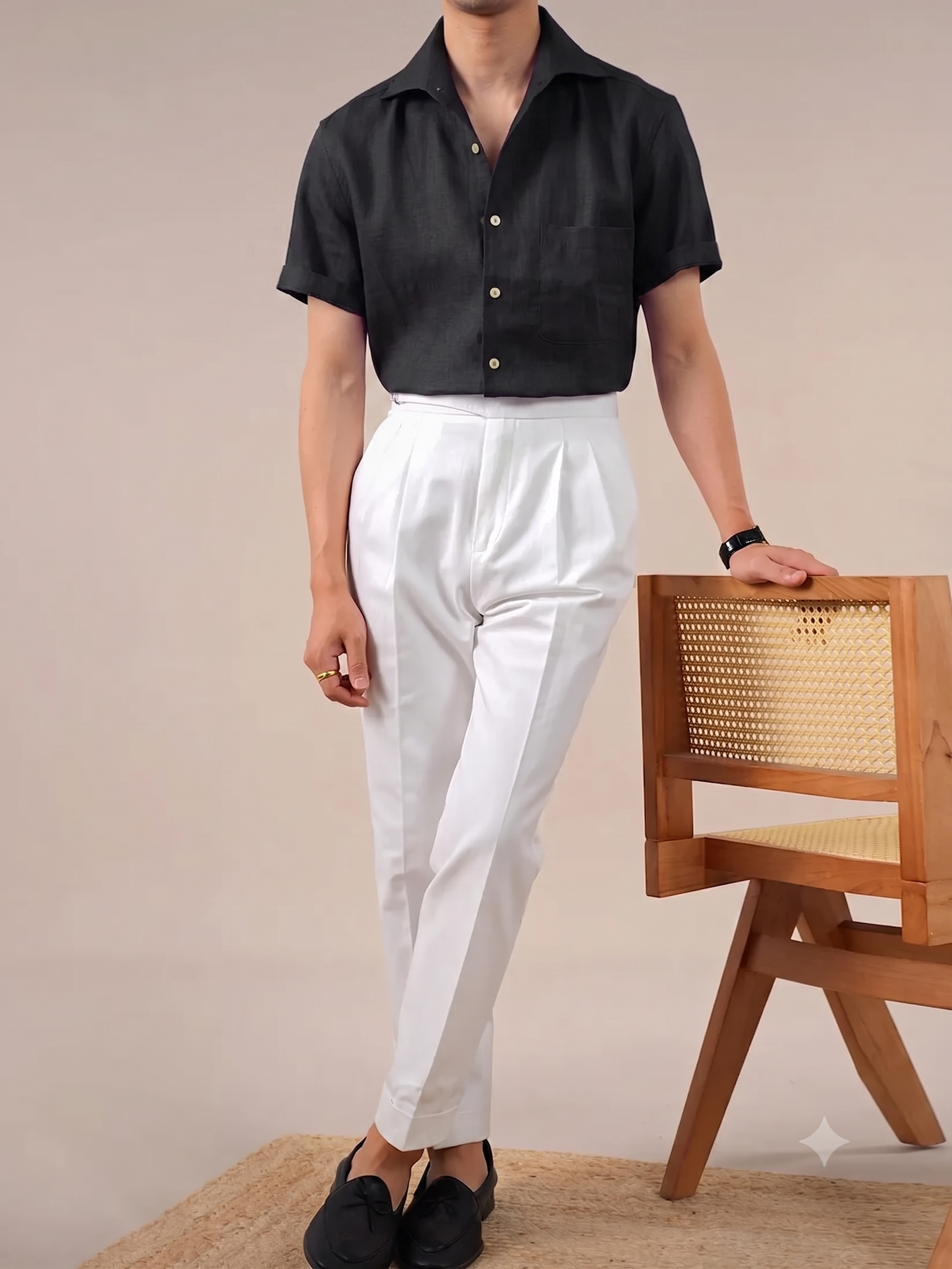 Italian Vega Crumpled Linen - Cut Away Collar Half Sleeve Linen Shirt - 007