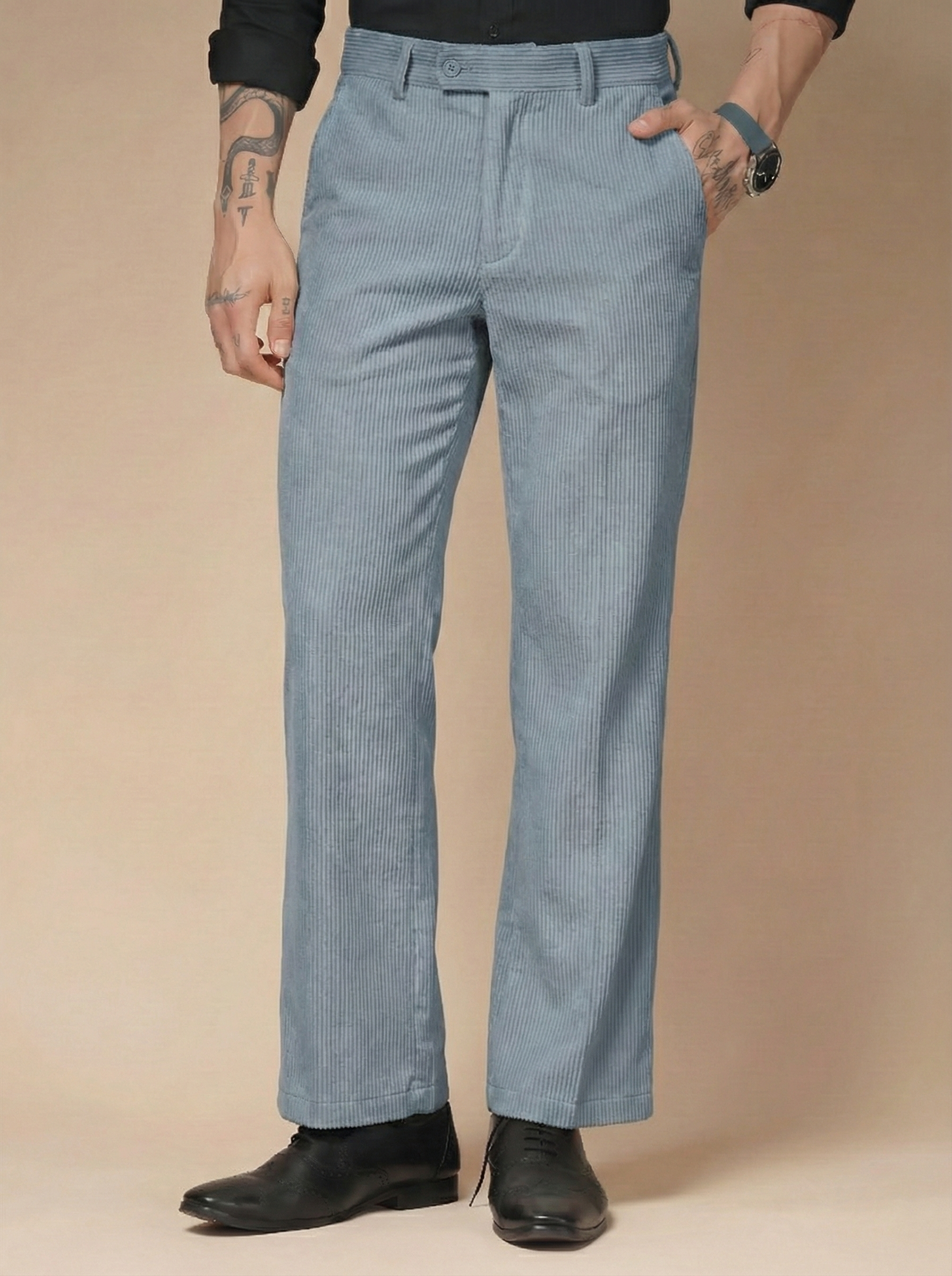 Light Grey Corduroy Oxford Gurkha Pants | Boot Cut Fit by ITALIAN VEGA®