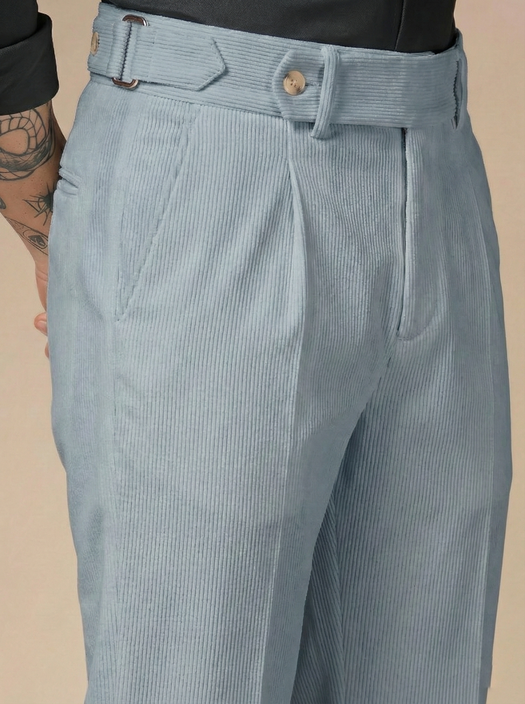 Light Grey Corduroy Oxford Gurkha Pants | Boot Cut Fit by ITALIAN VEGA®