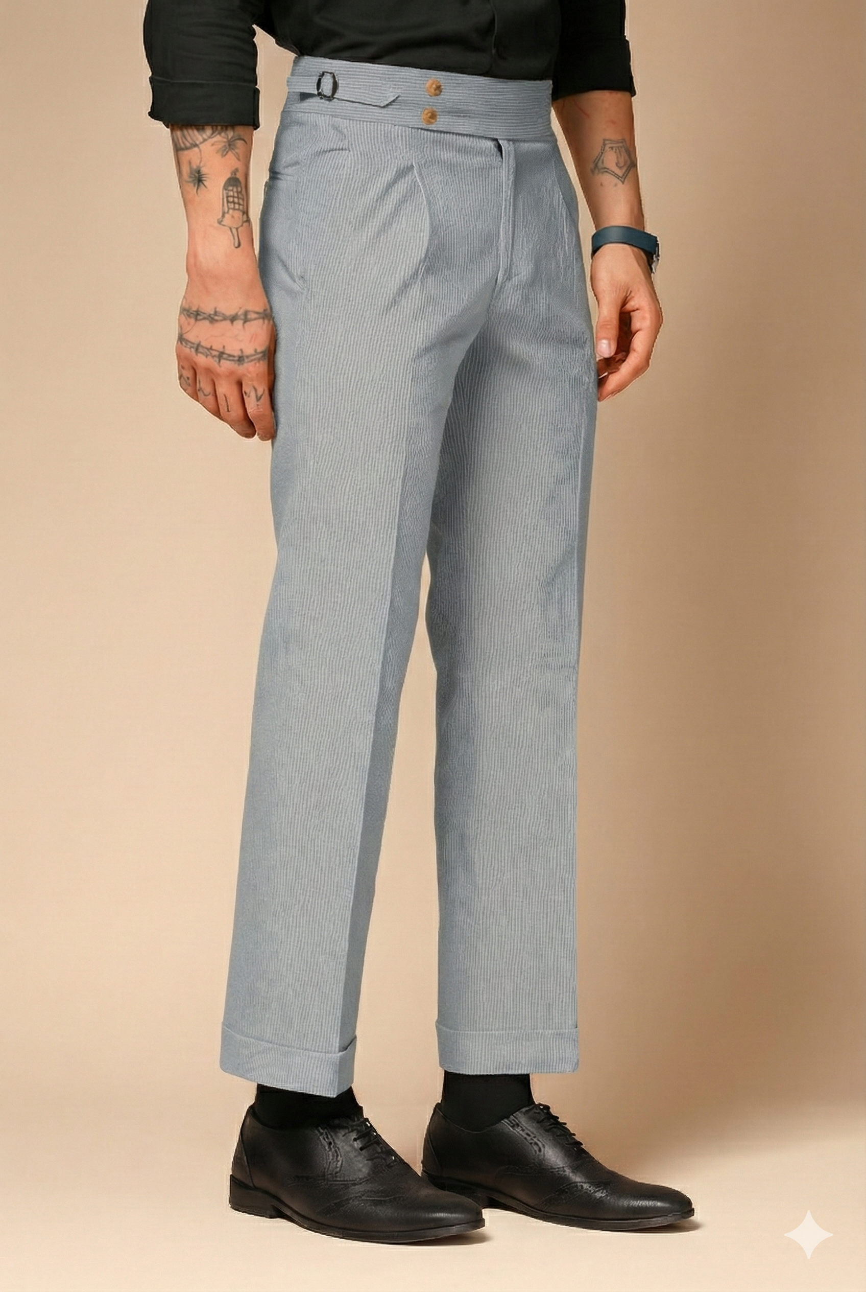 Light Grey Corduroy Signature Buttoned Gurkha Pants | Boot Cut Fit by ITALIAN VEGA®
