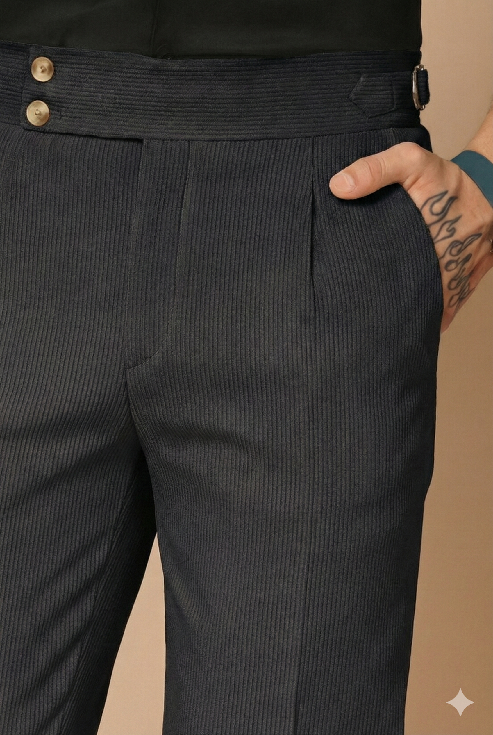 Black Corduroy Signature Buttoned Gurkha Pants | Boot Cut Fit by ITALIAN VEGA®