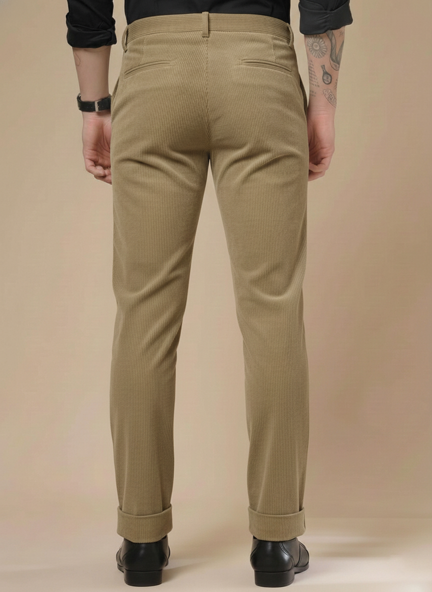 Khakhi Corduroy Men Pleated Formal Pants | Boot Cut Fit by ITALIAN VEGA®