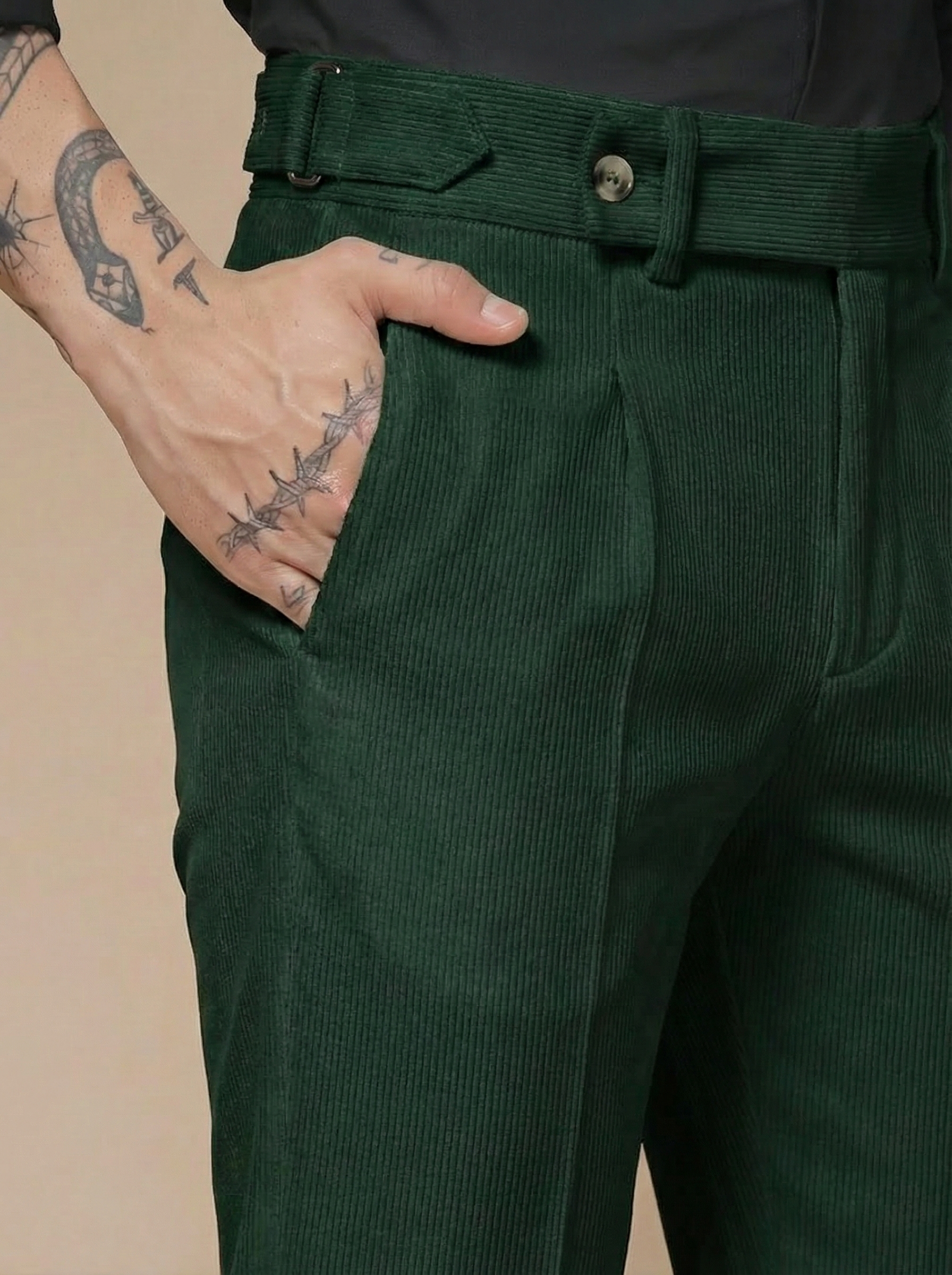 Bottle Green Corduroy Oxford Gurkha Pants | Boot Cut Fit by ITALIAN VEGA®