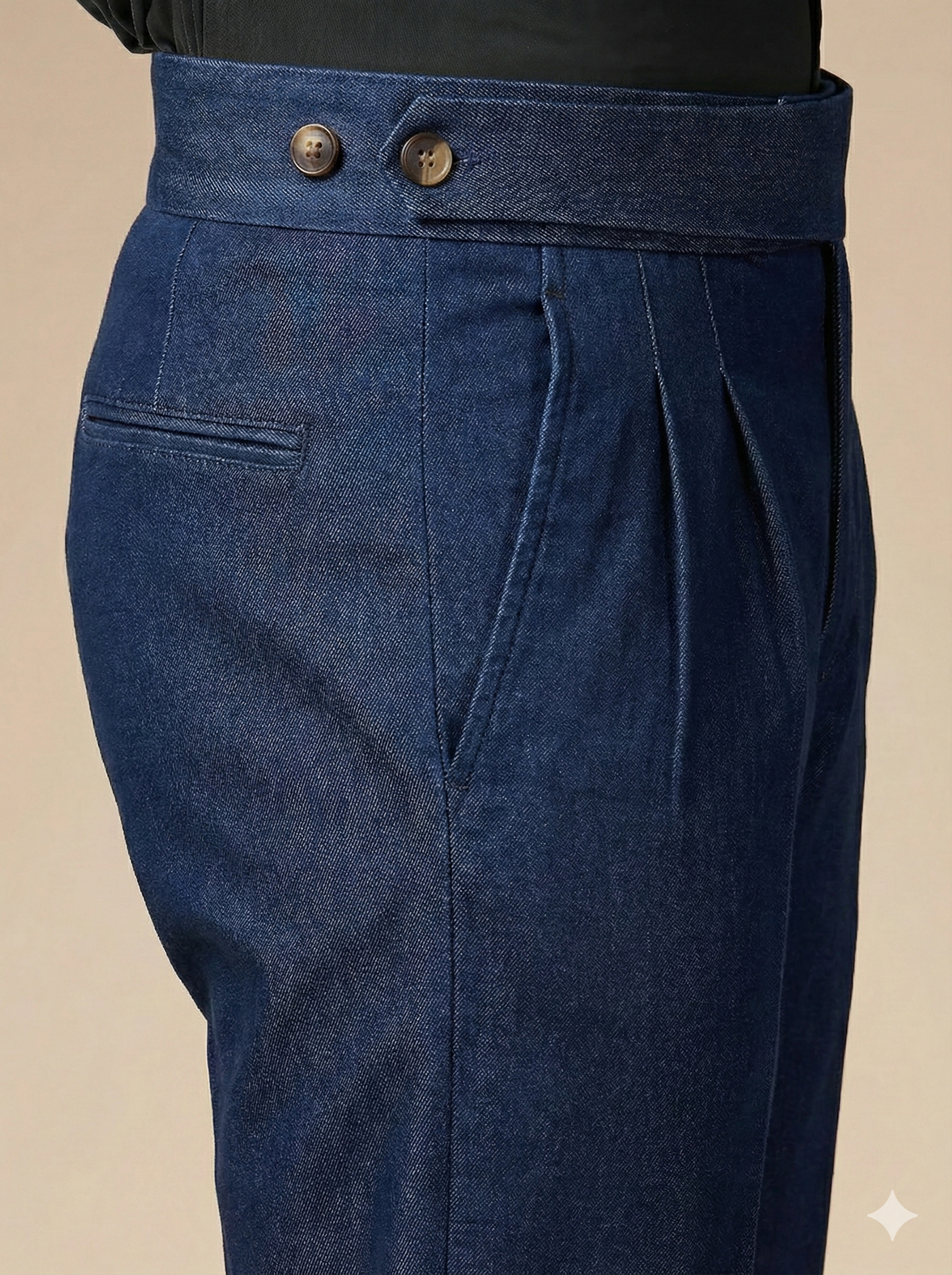Blue Denim Classic Button Gurkha Trouser Pants | Boot Cut Fit by Italian Vega®