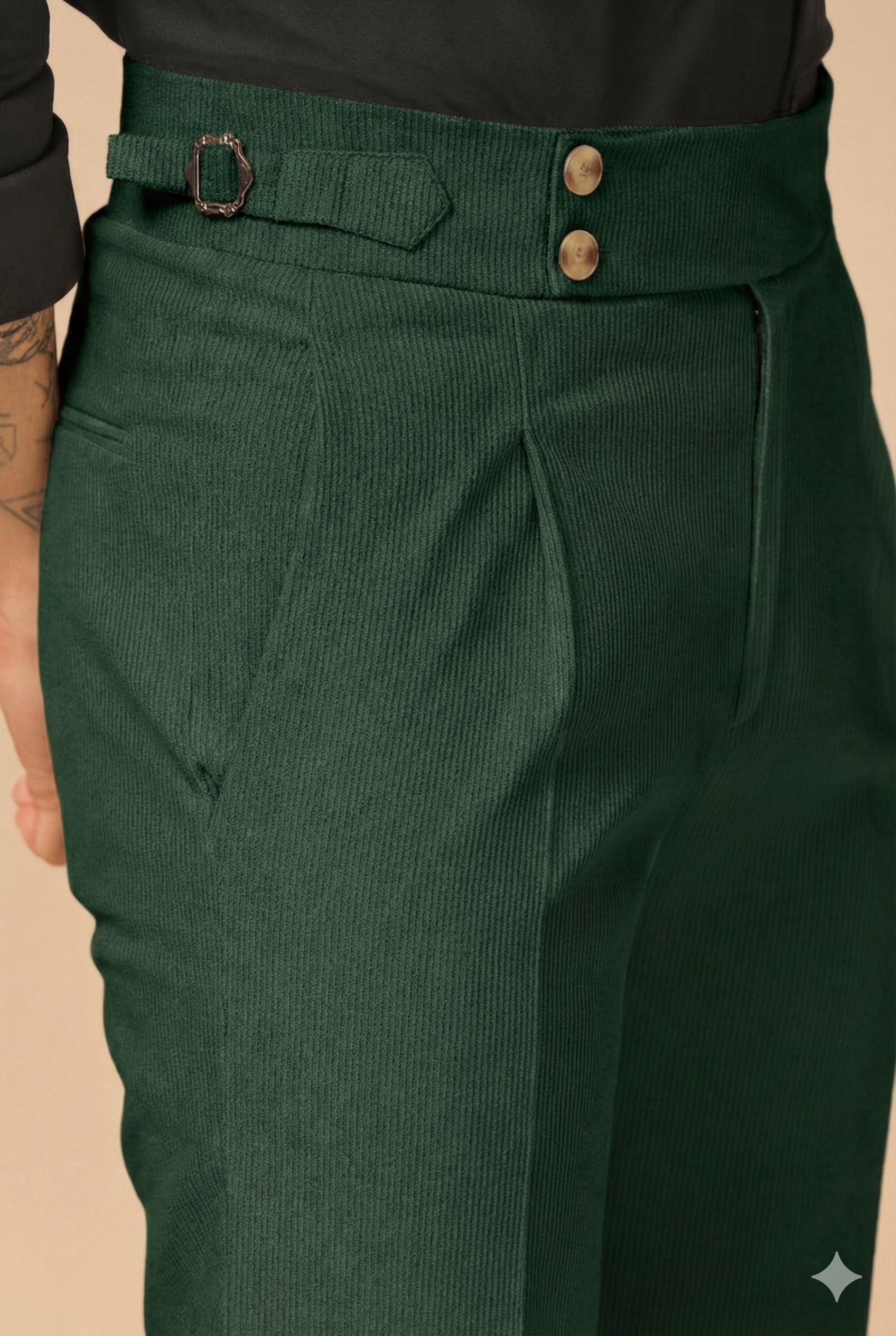 Bottle Green Corduroy Signature Buttoned Gurkha Pants | Boot Cut Fit by ITALIAN VEGA®