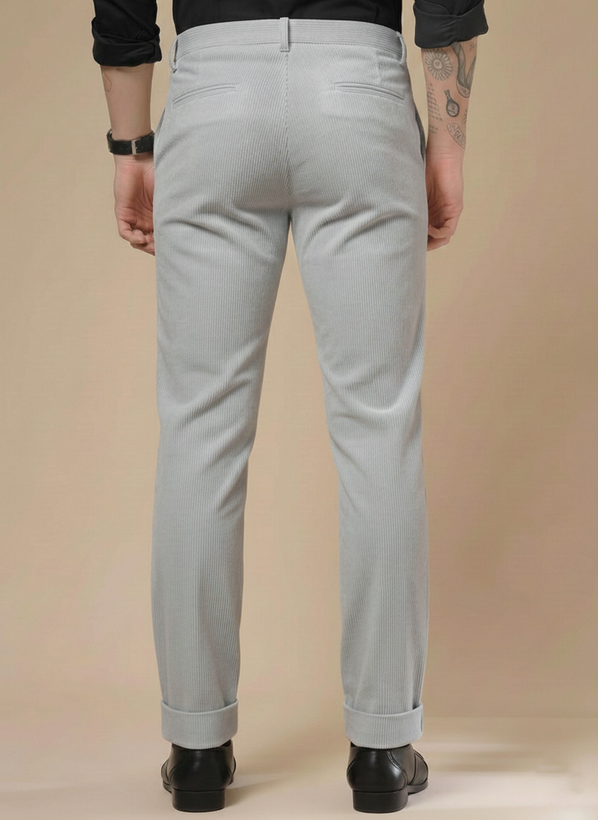 Light Grey Corduroy Men Pleated Formal Pants | Boot Cut Fit by ITALIAN VEGA®