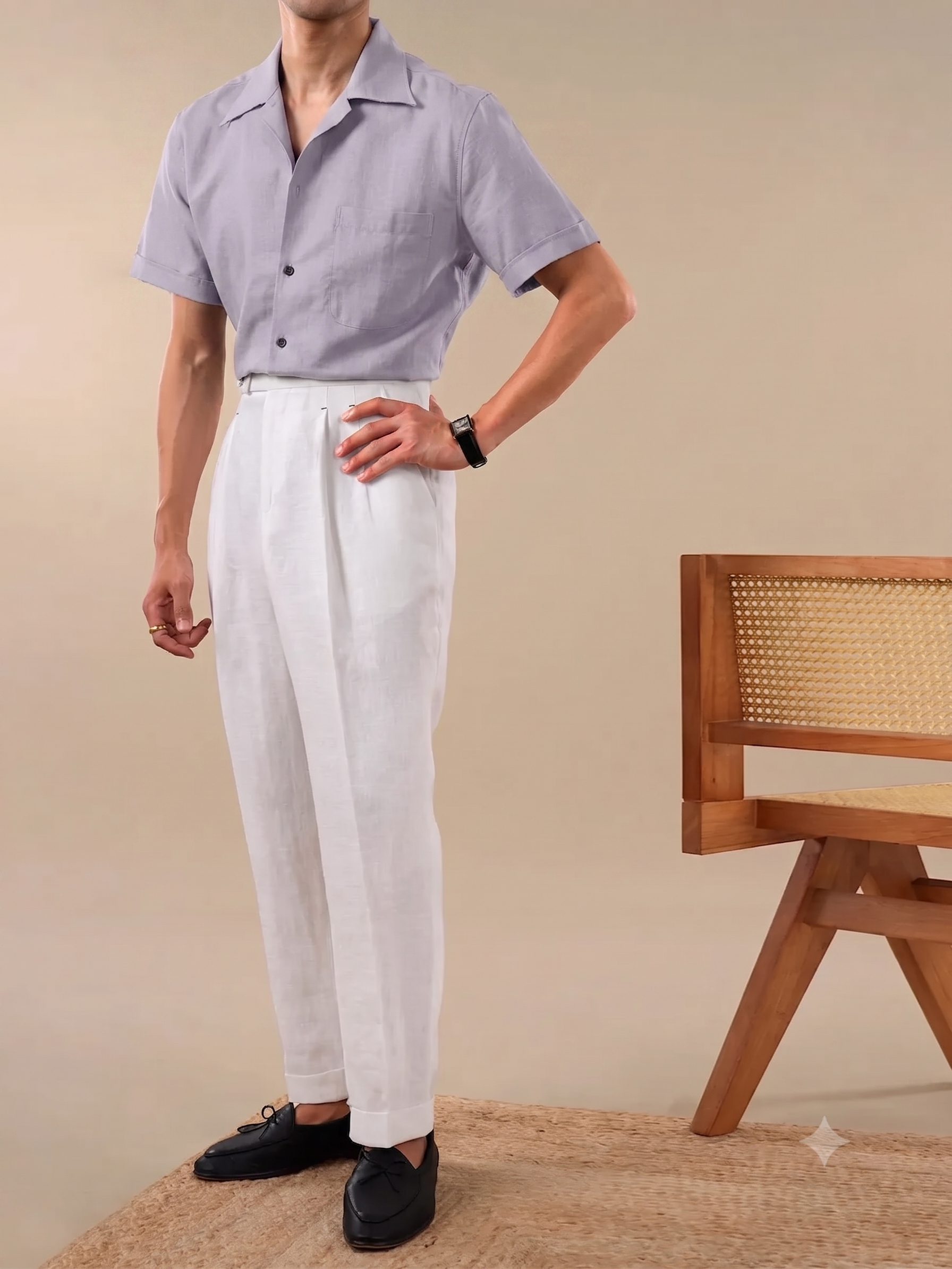 Italian Vega Crumpled Linen- Cuban Collar Single Pocket Crumpled Linen Shirt - 009