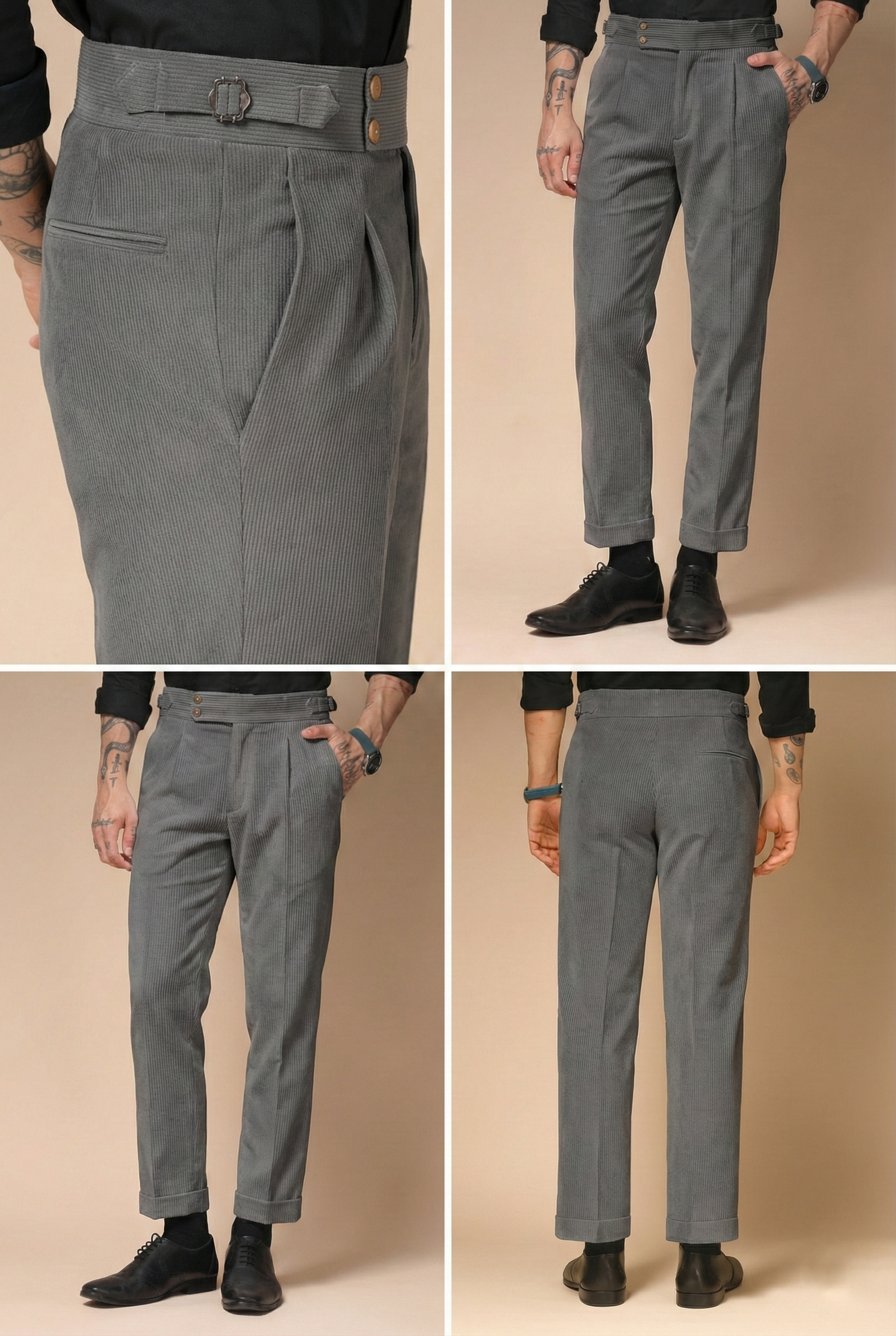 Dark Grey Corduroy Signature Buttoned Gurkha Pants | Boot Cut Fit by ITALIAN VEGA®