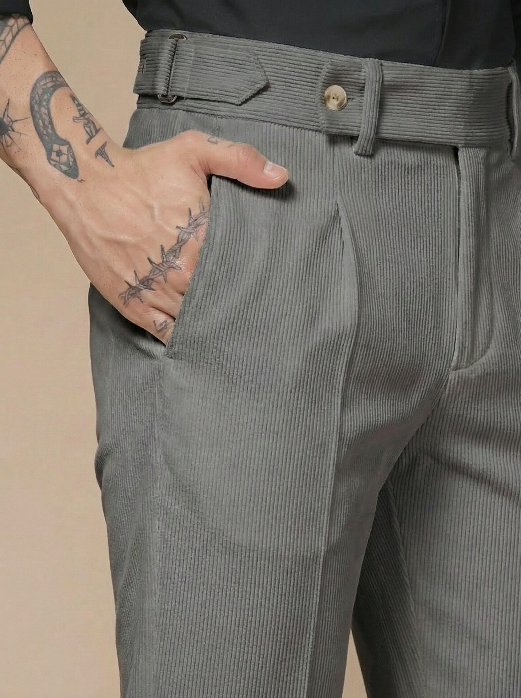 Dark Grey Corduroy Oxford Gurkha Pants | Boot Cut Fit by ITALIAN VEGA®