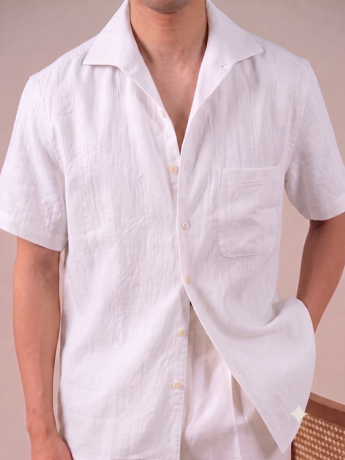 Italian Vega Crumpled Linen - Cut Away Collar Half Sleeve Linen Shirt - 007