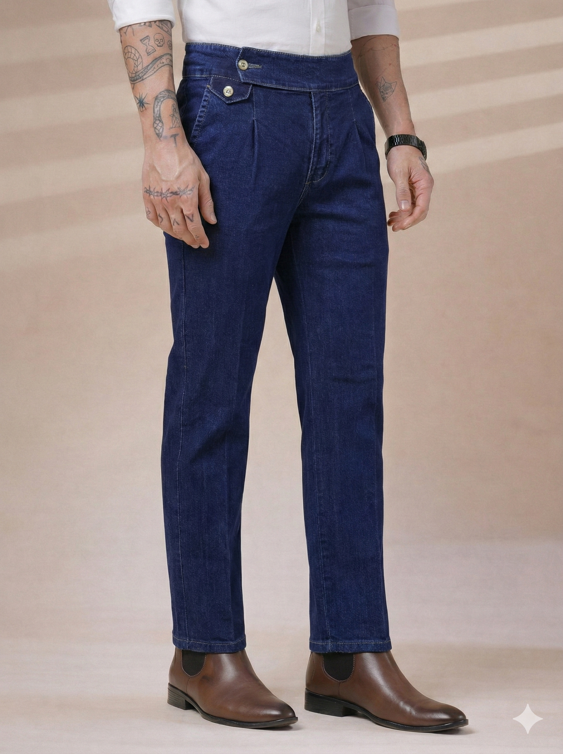 Blue Denim Signature Flap Gurkha Trouser Pants | Boot Cut Fit by Italian Vega®