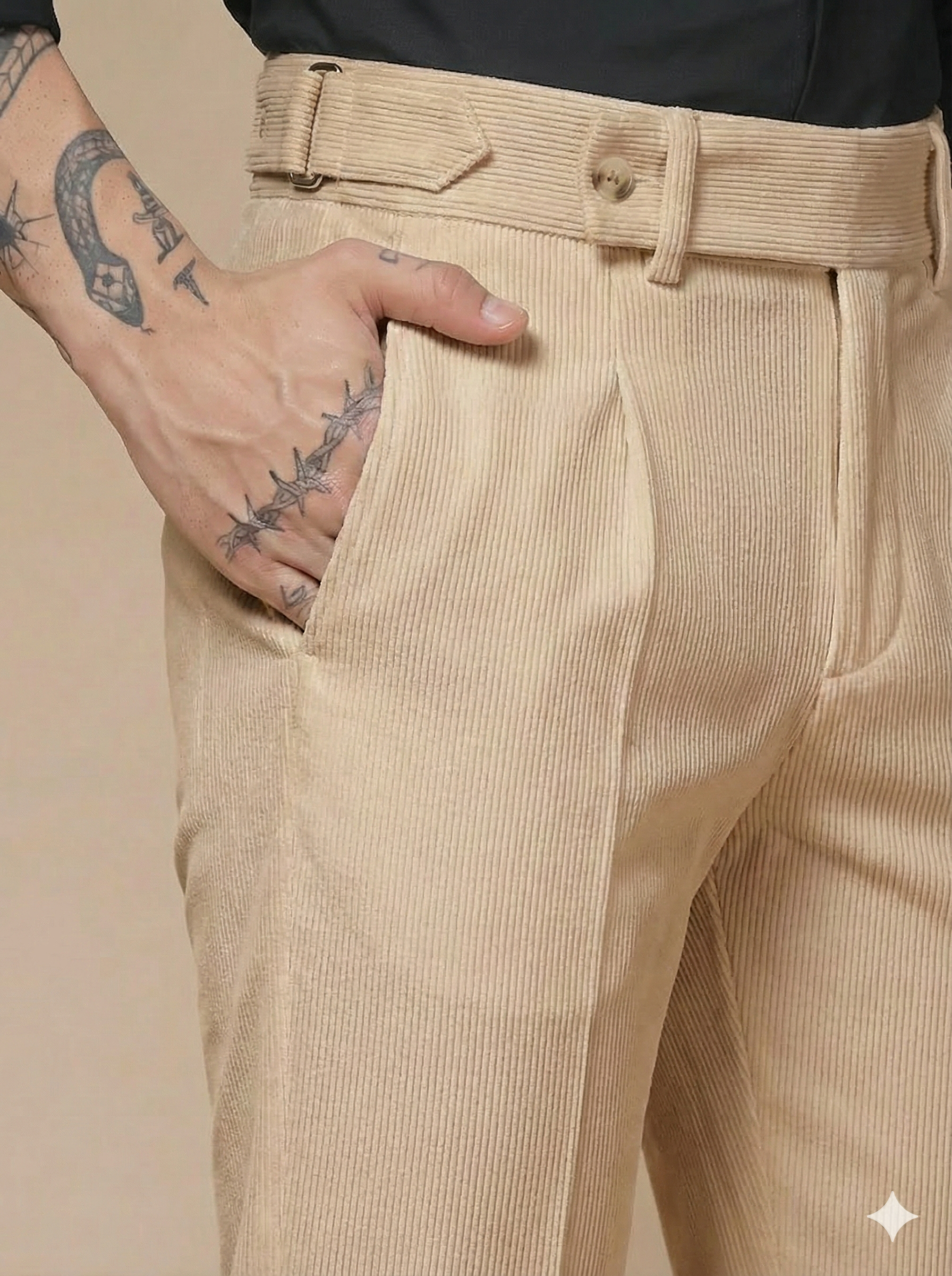 Beige Corduroy Oxford Gurkha Pants | Boot Cut Fit by ITALIAN VEGA®