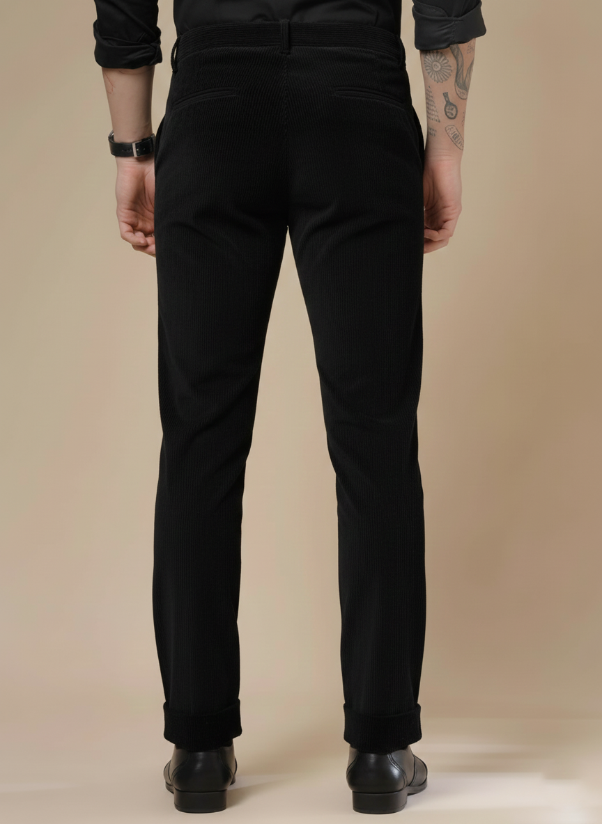 Black Corduroy Men Pleated Formal Pants | Boot Cut Fit by ITALIAN VEGA®