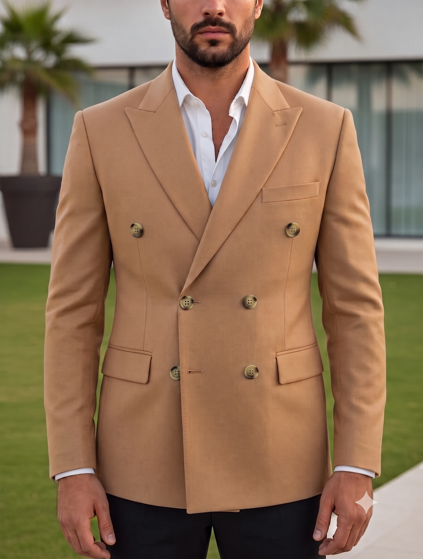 Camel Double Breasted Blazer by Italian Vega®