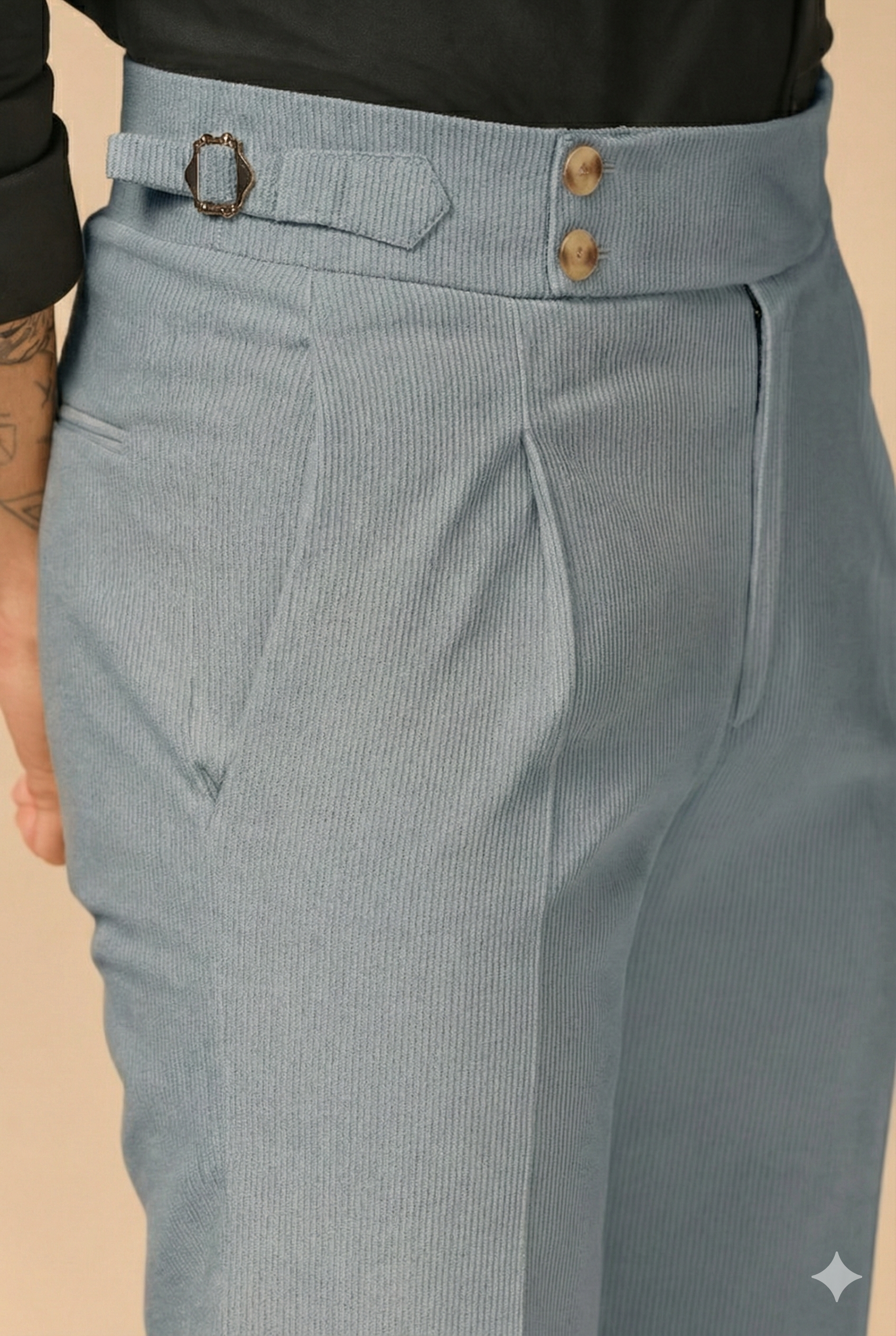 Light Grey Corduroy Signature Buttoned Gurkha Pants | Boot Cut Fit by ITALIAN VEGA®