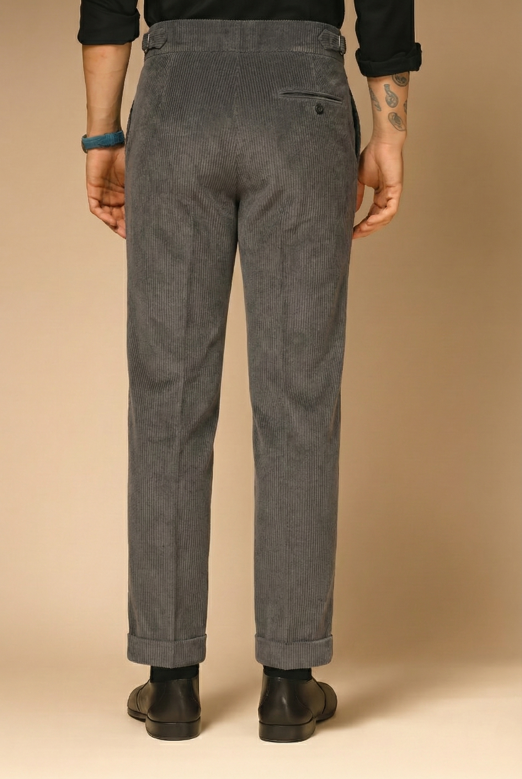 Dark Grey Corduroy Signature Buttoned Gurkha Pants | Boot Cut Fit by ITALIAN VEGA®