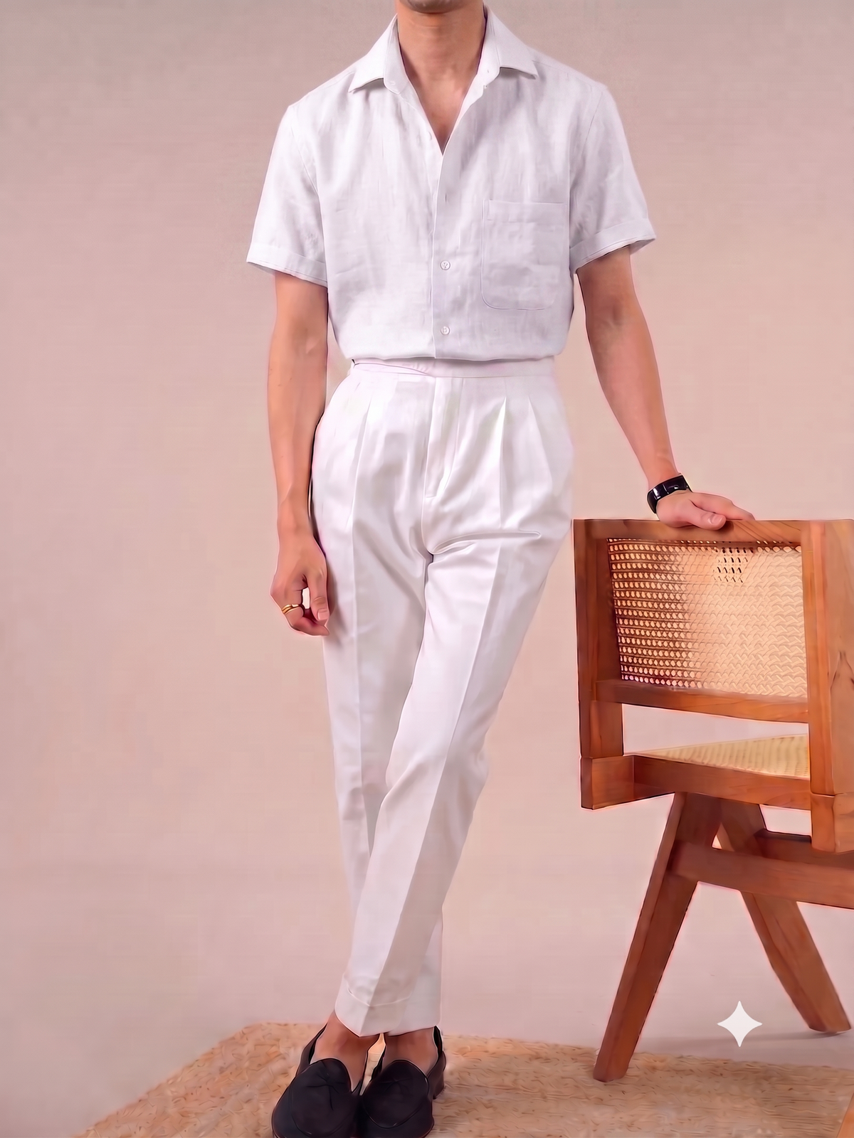 Italian Vega Crumpled Linen - Cut Away Collar Half Sleeve Linen Shirt - 007