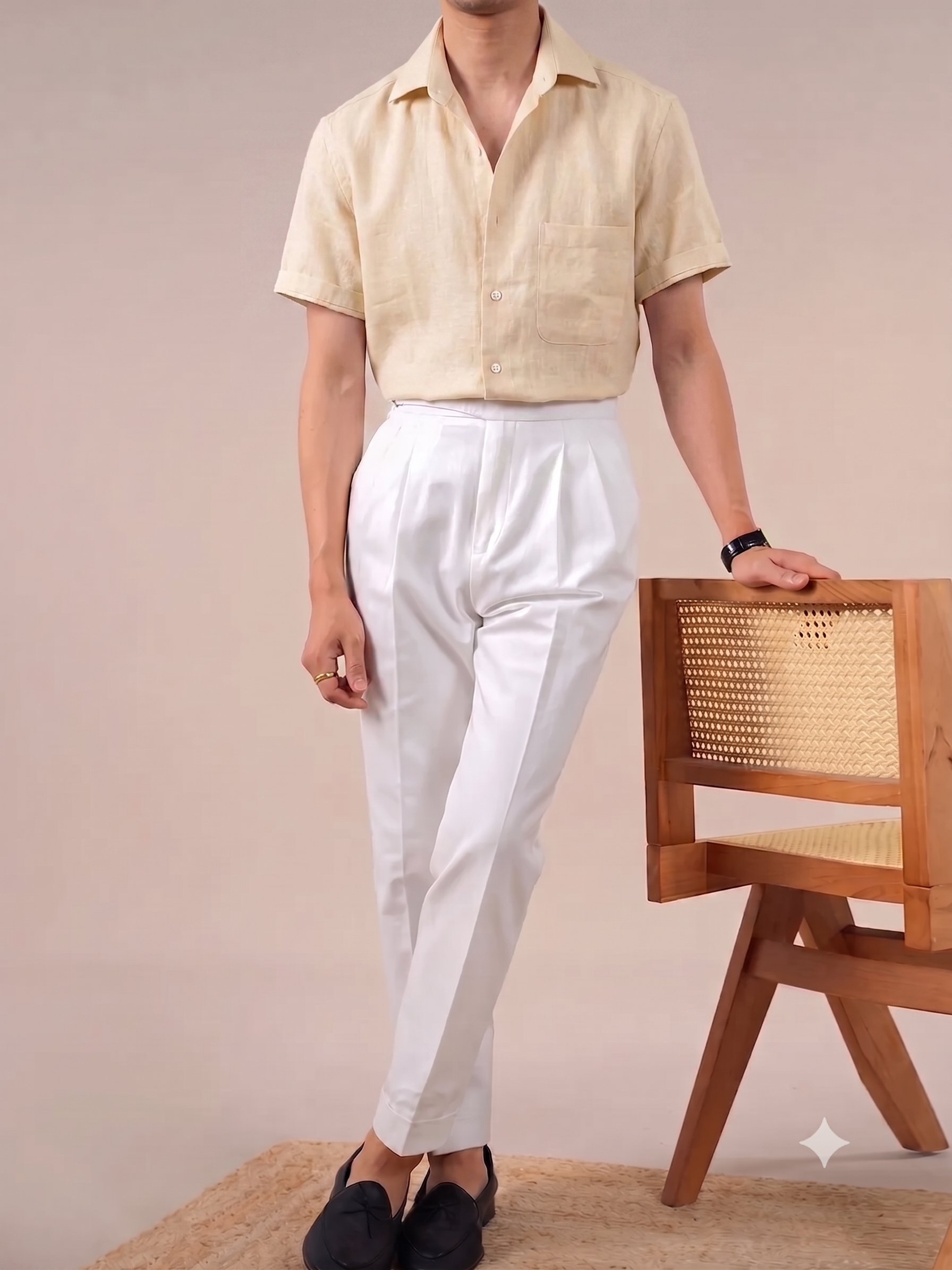 Italian Vega Crumpled Linen - Cut Away Collar Half Sleeve Linen Shirt - 007