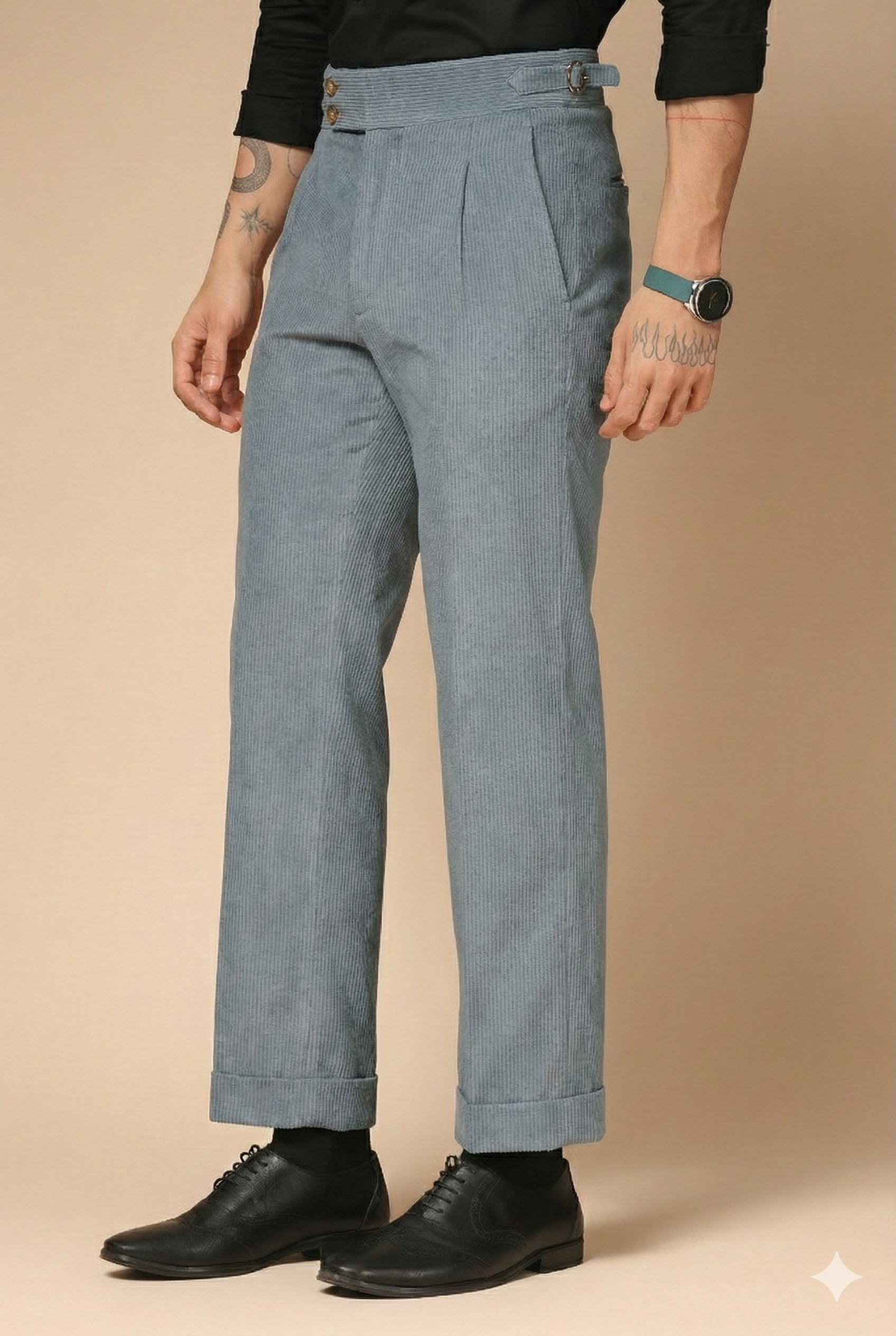 Light Grey Corduroy Signature Buttoned Gurkha Pants | Boot Cut Fit by ITALIAN VEGA®