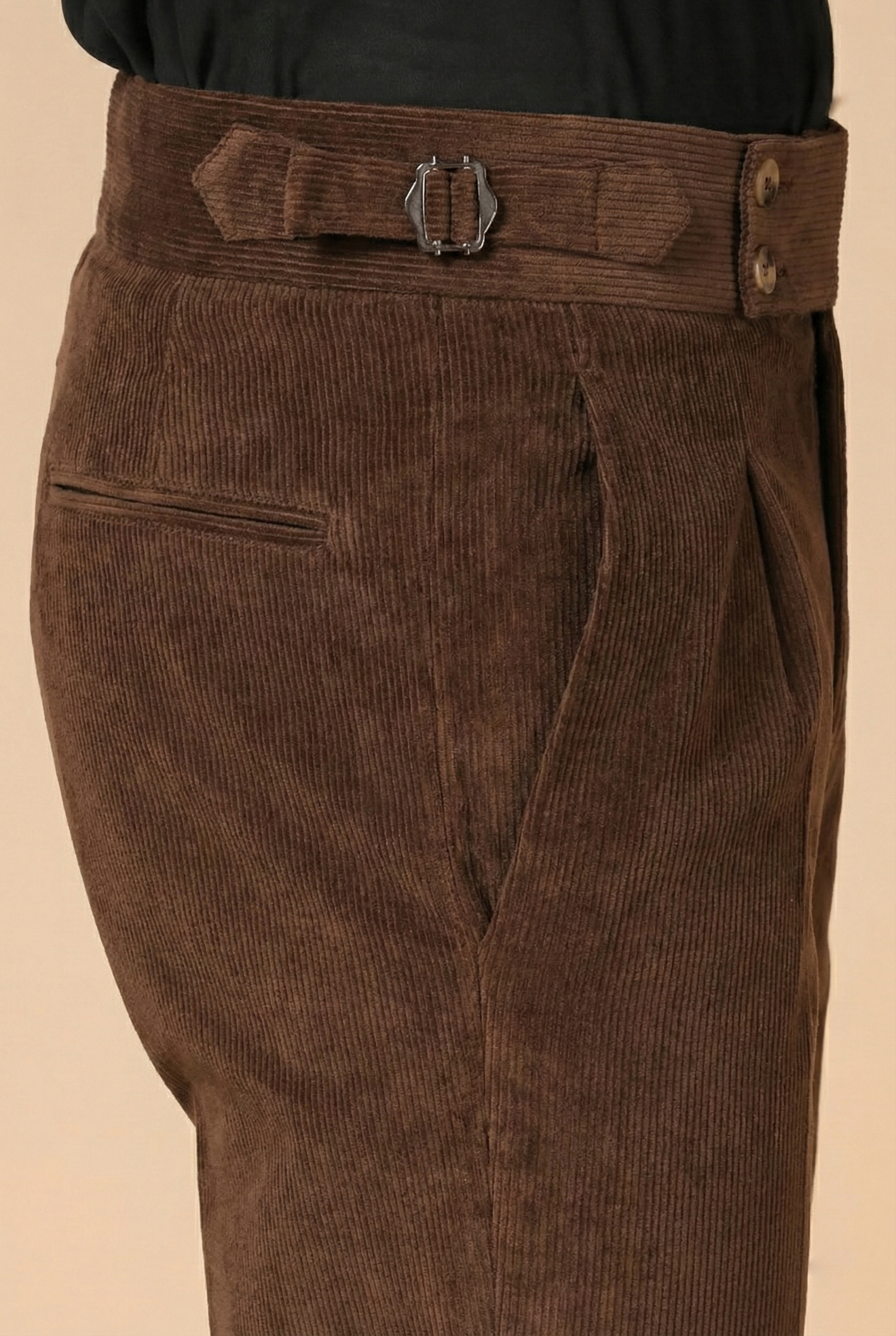 Brown Corduroy Signature Buttoned Gurkha Pants | Boot Cut Fit by ITALIAN VEGA®