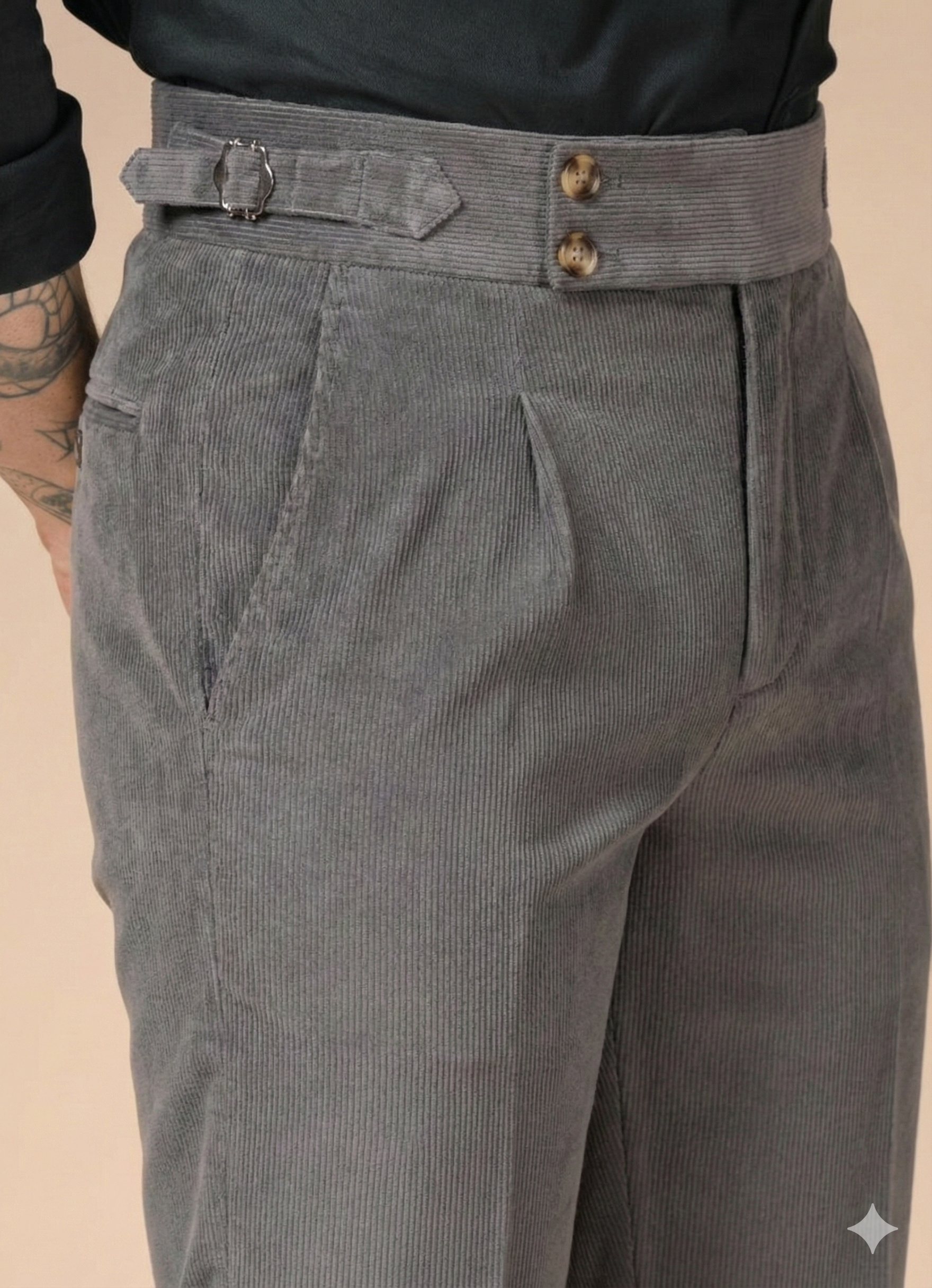 Dark Grey Corduroy Signature Buttoned Gurkha Pants | Boot Cut Fit by ITALIAN VEGA®