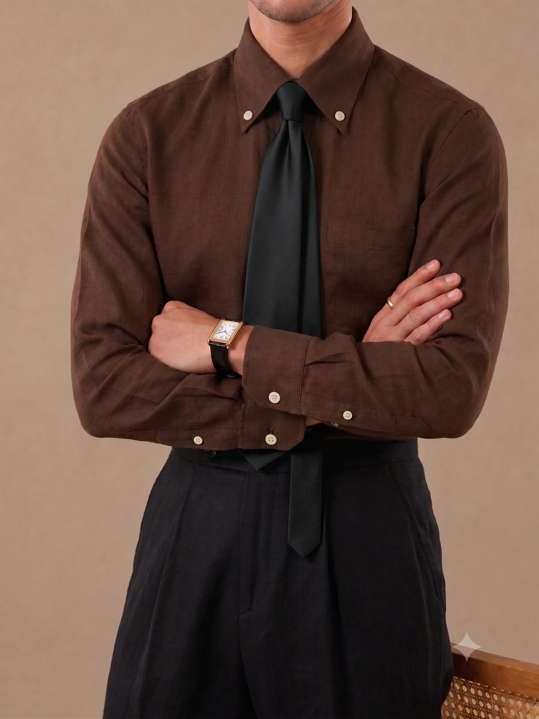 Crumpled Linen Linen Button Down Shirt by Italian Vega - 006