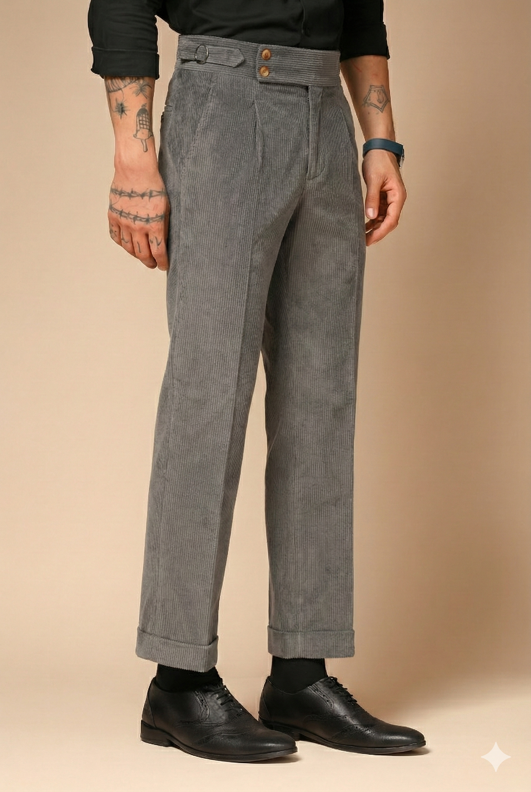 Dark Grey Corduroy Signature Buttoned Gurkha Pants | Boot Cut Fit by ITALIAN VEGA®