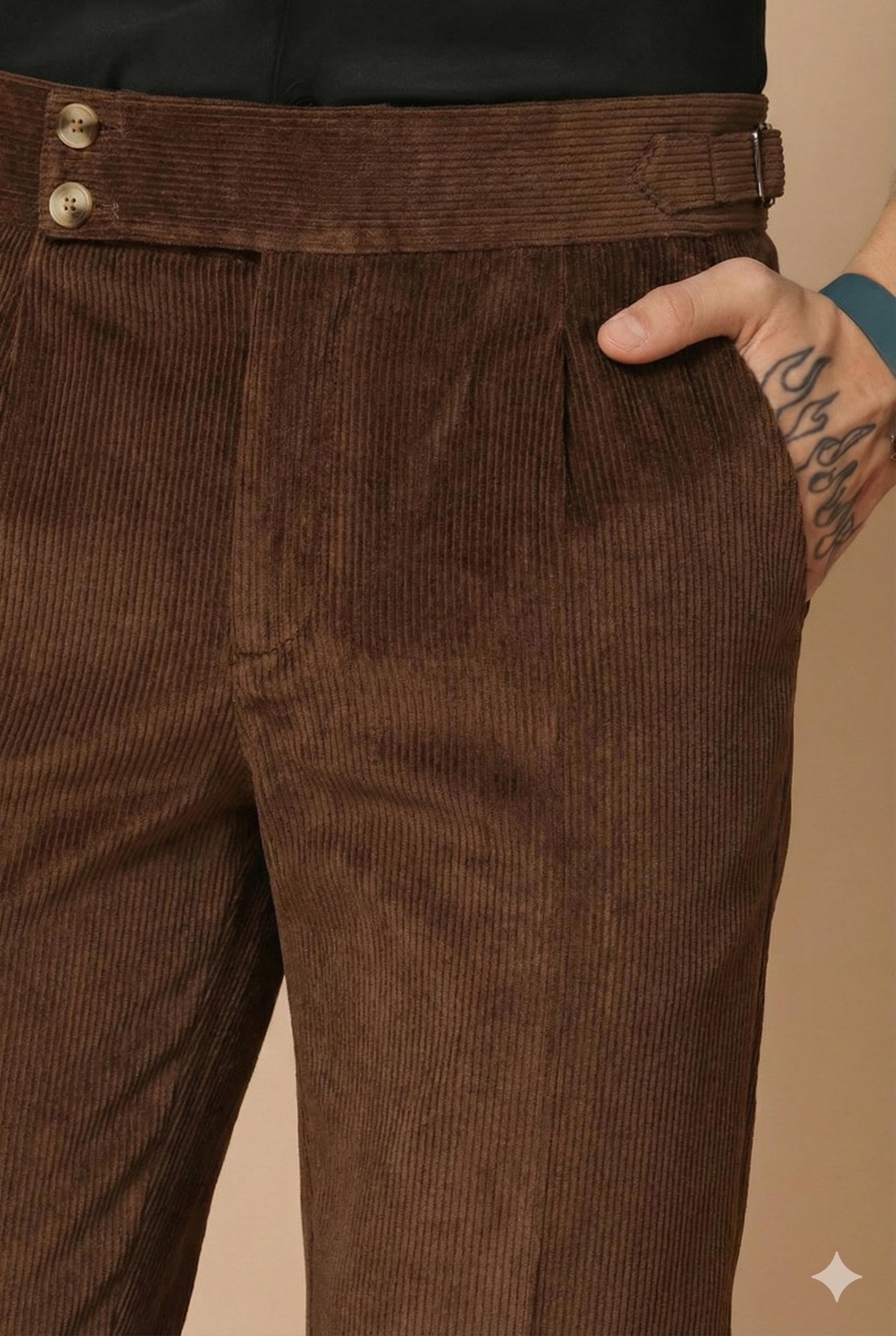 Brown Corduroy Signature Buttoned Gurkha Pants | Boot Cut Fit by ITALIAN VEGA®