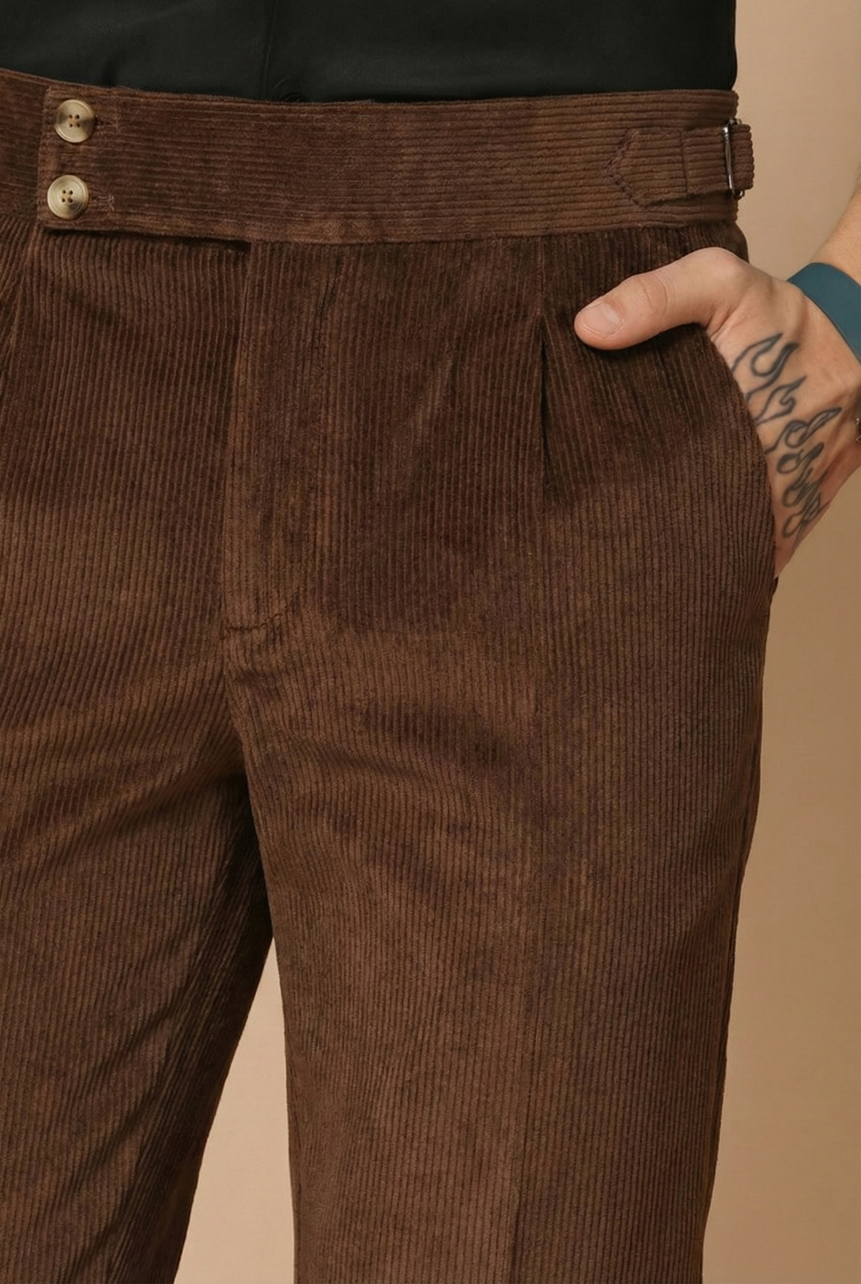Brown Corduroy Signature Buttoned Gurkha Pants | Boot Cut Fit by ITALIAN VEGA®