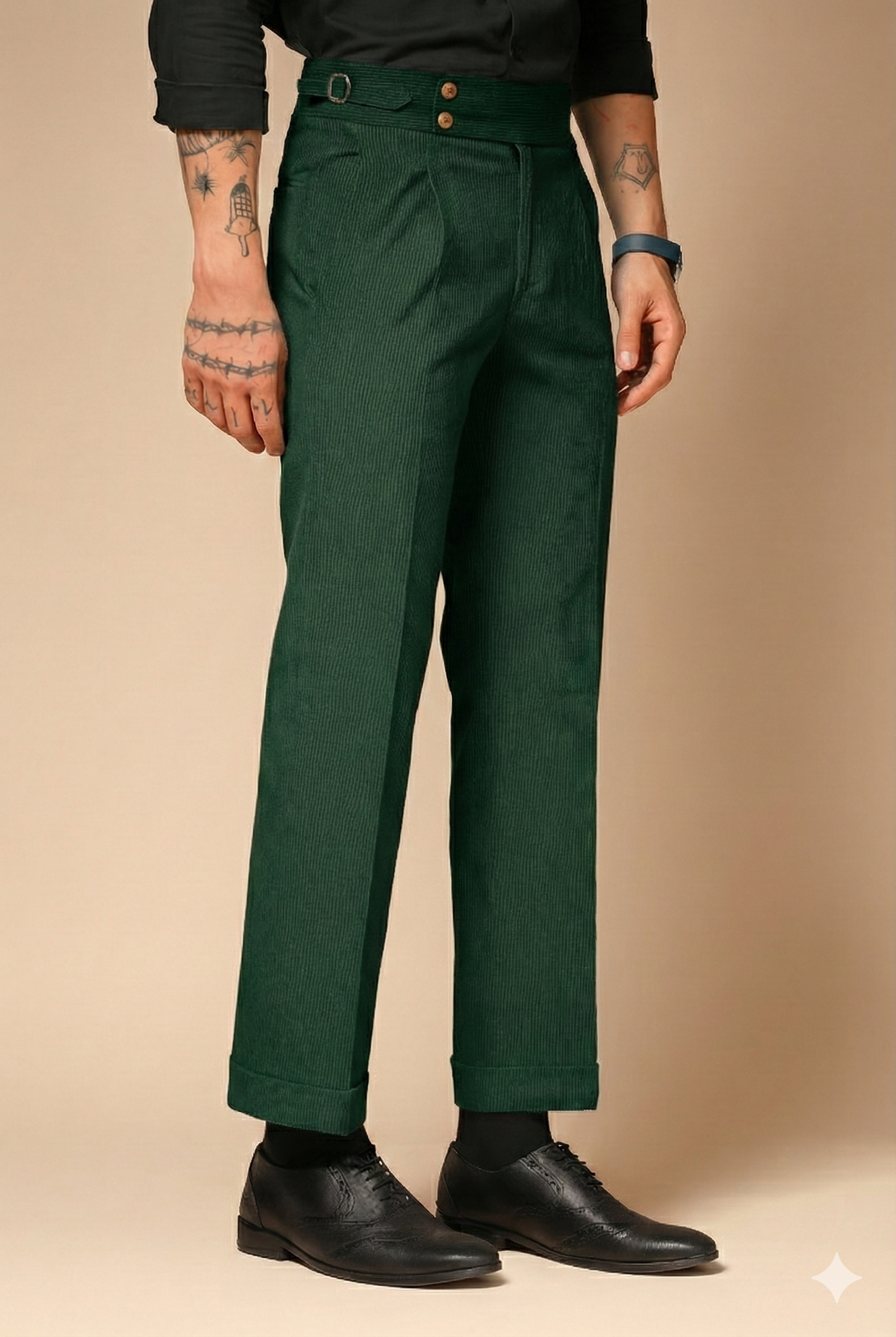 Bottle Green Corduroy Signature Buttoned Gurkha Pants | Boot Cut Fit by ITALIAN VEGA®
