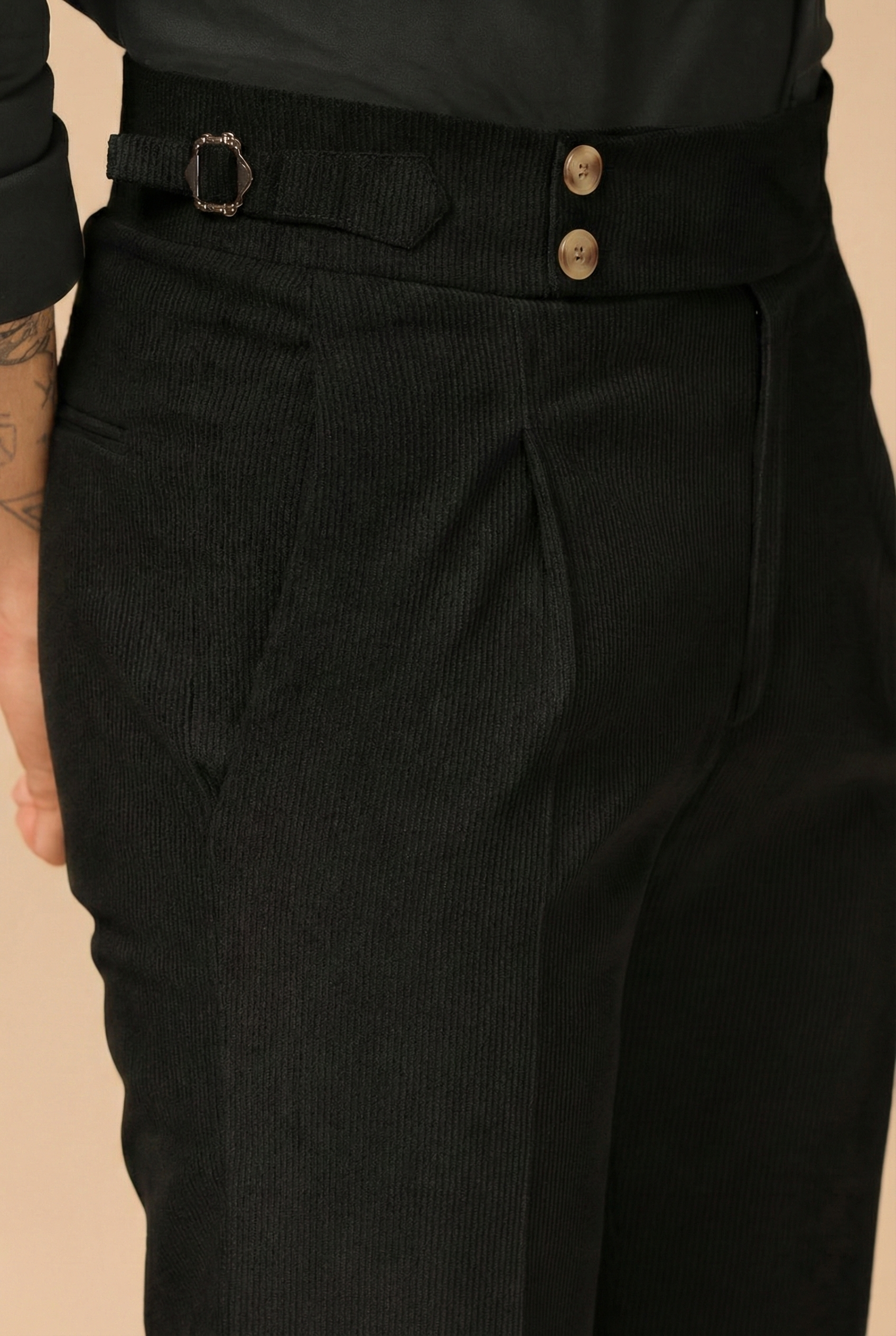 Black Corduroy Signature Buttoned Gurkha Pants | Boot Cut Fit by ITALIAN VEGA®